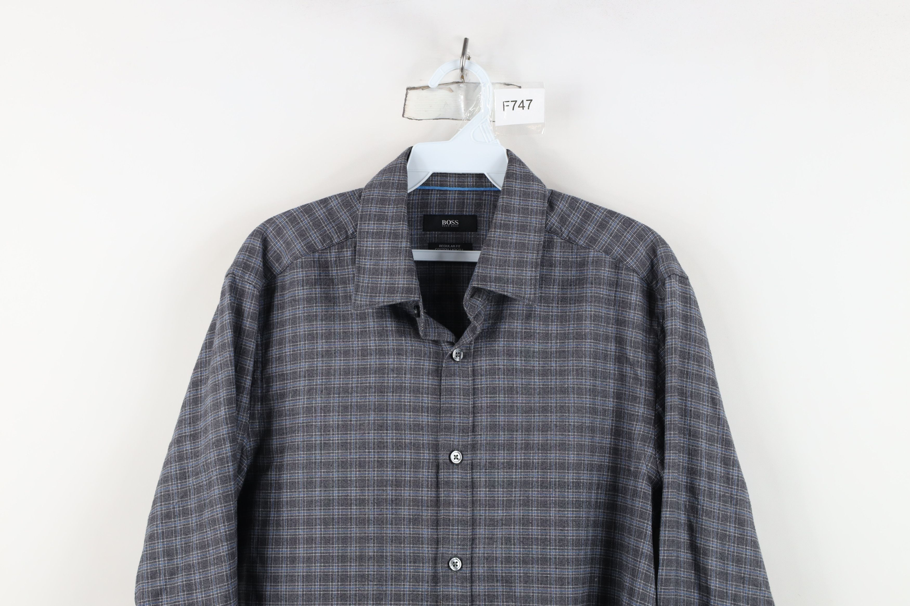 Hugo Boss Hugo Boss Regular Flannel Collared Button Shirt Gray Plaid Size US M / EU 48-50 / 2 - 2 Thumbnail