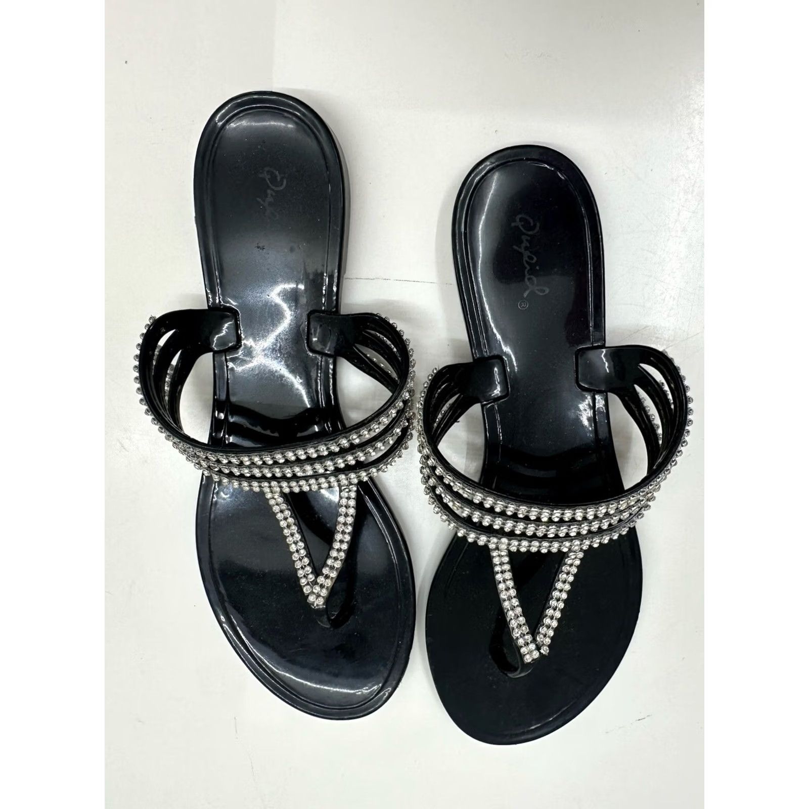 Vintage Qupid Womens Sandals Size 41 Black Gem Embellished Thong Slip On Sandals Size US 11 / IT 41 - 6 Thumbnail