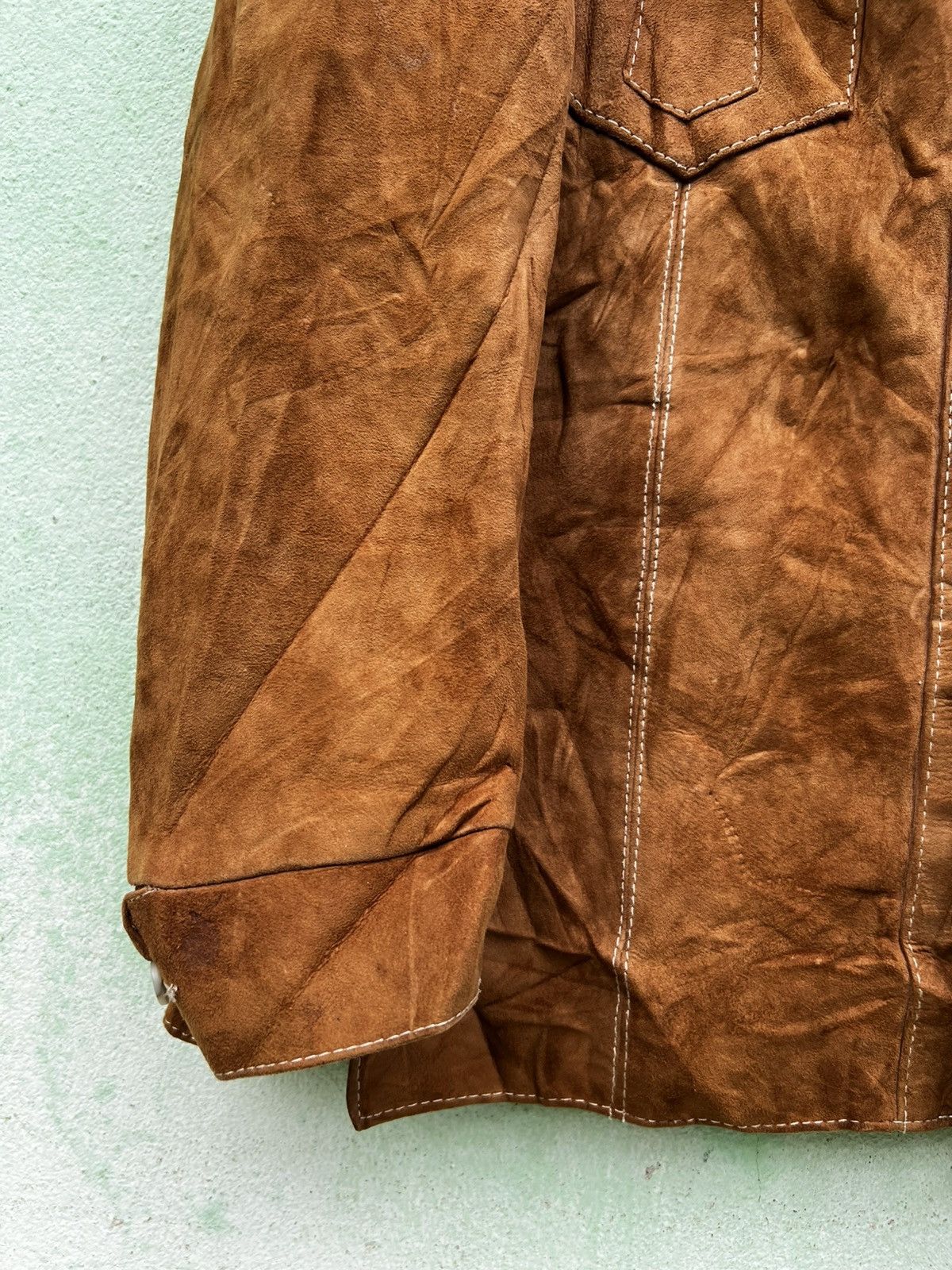 Leather Vintage 70s German Suede Leather Safari Jacket Brown Size US M / EU 48-50 / 2 - 7 Thumbnail