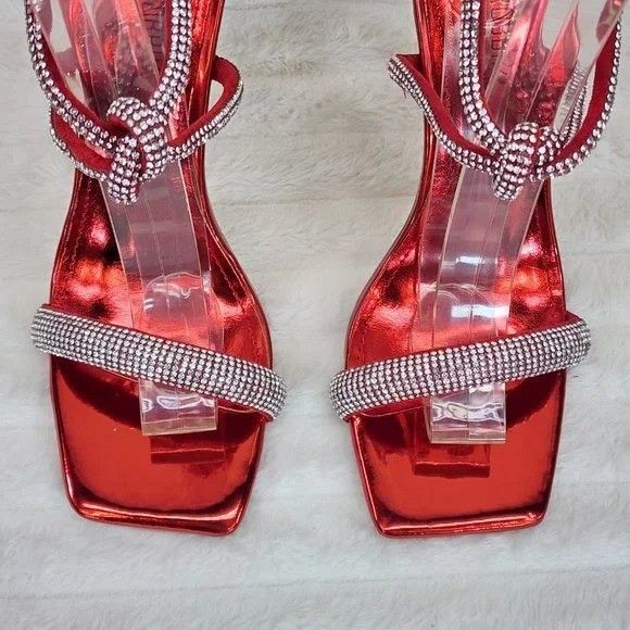 Other Lexton Red Metallic Knotted Strap Rhinestone Stiletto High H Size US 8 / IT 38 - 5 Thumbnail