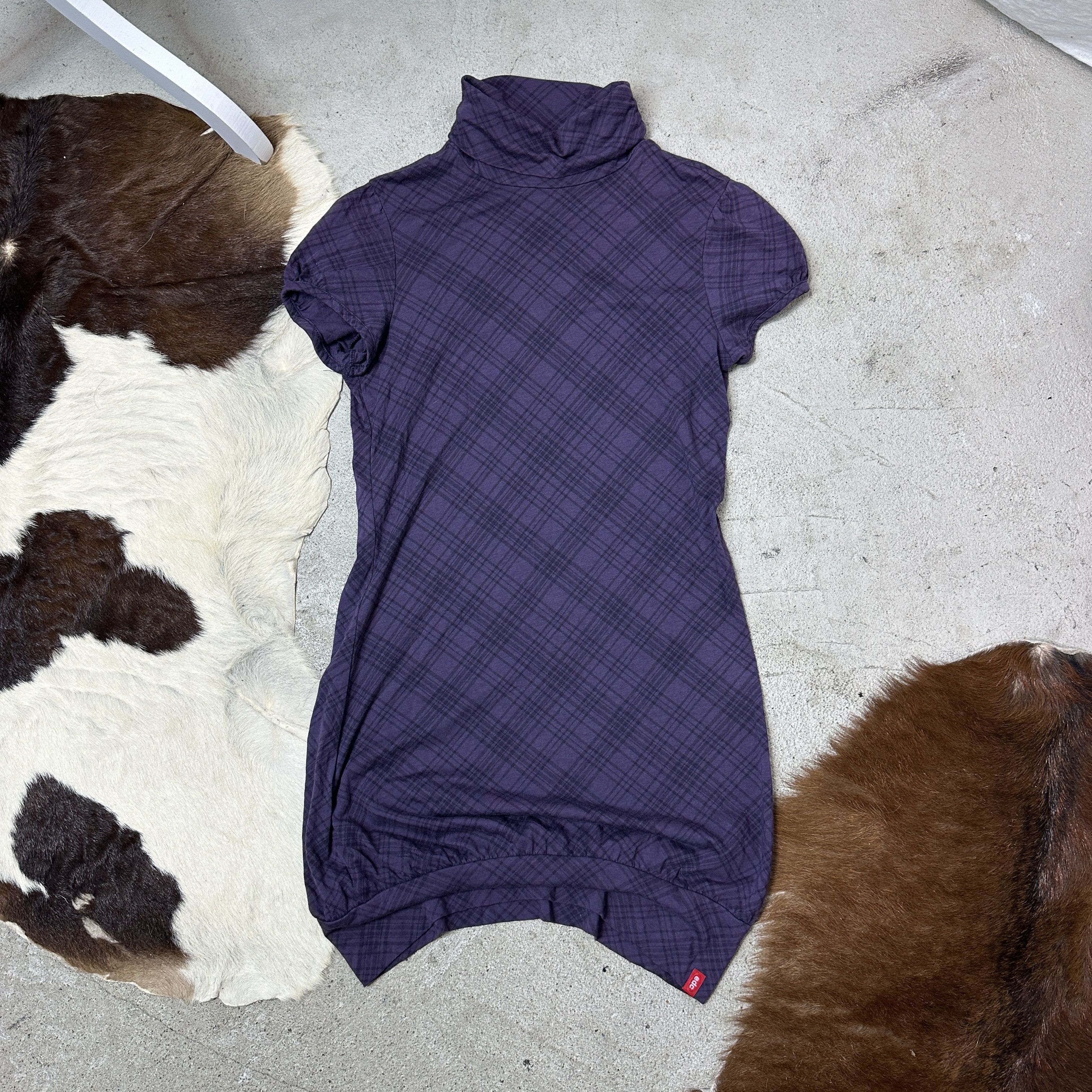 Vintage Vintage Turtleneck Striped Bubble Mini Purple Dress Y2K Size M / US 6-8 / IT 42-44 - 2 Thumbnail