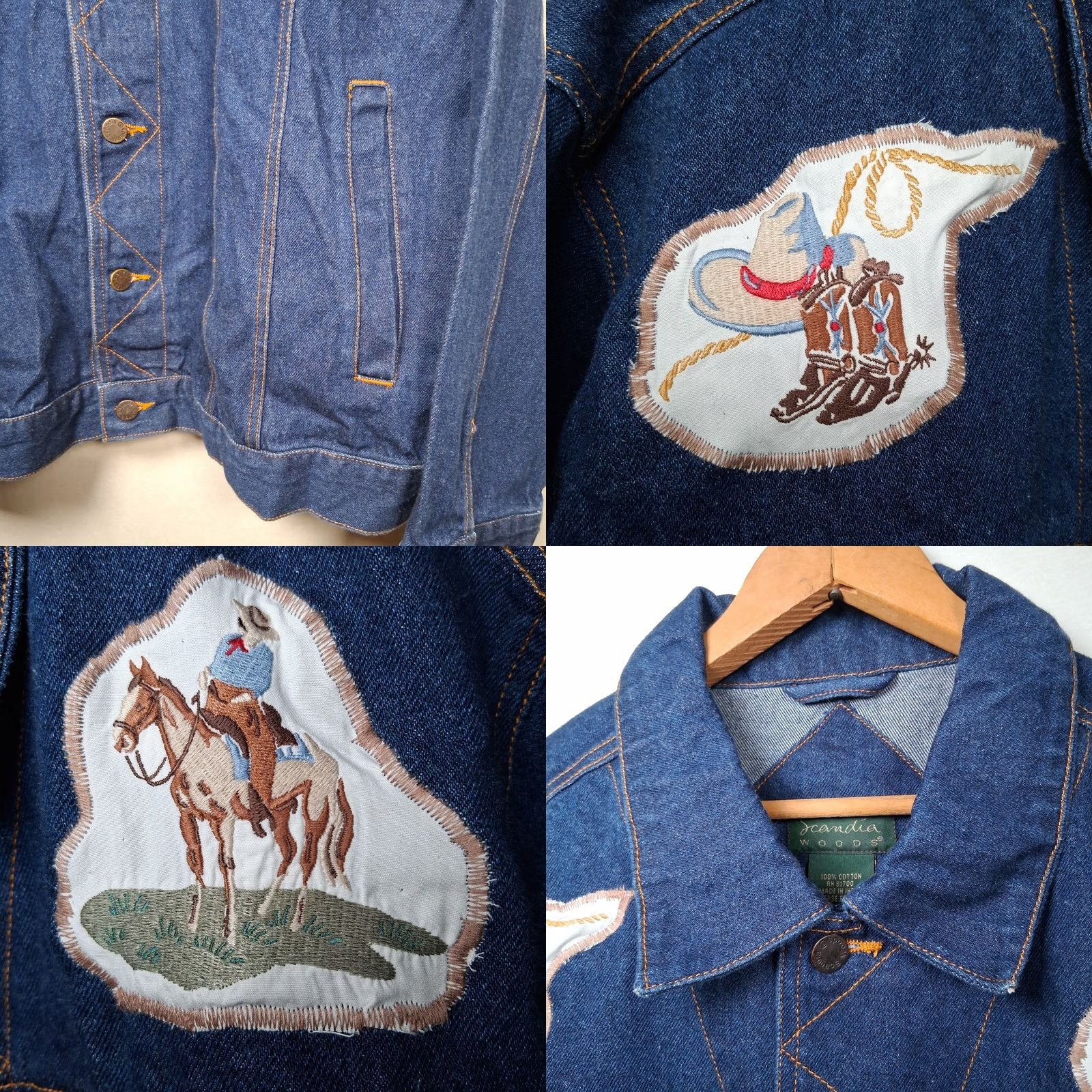Vintage VINTAGE Scandia Woods Jean Jacket Men XL Western Wear Trucker Style Denim Blue Cowboy Ranch Upcycled Patchwork Pockets Collared Short Jacket Size US 36 / EU 52 - 8 Thumbnail