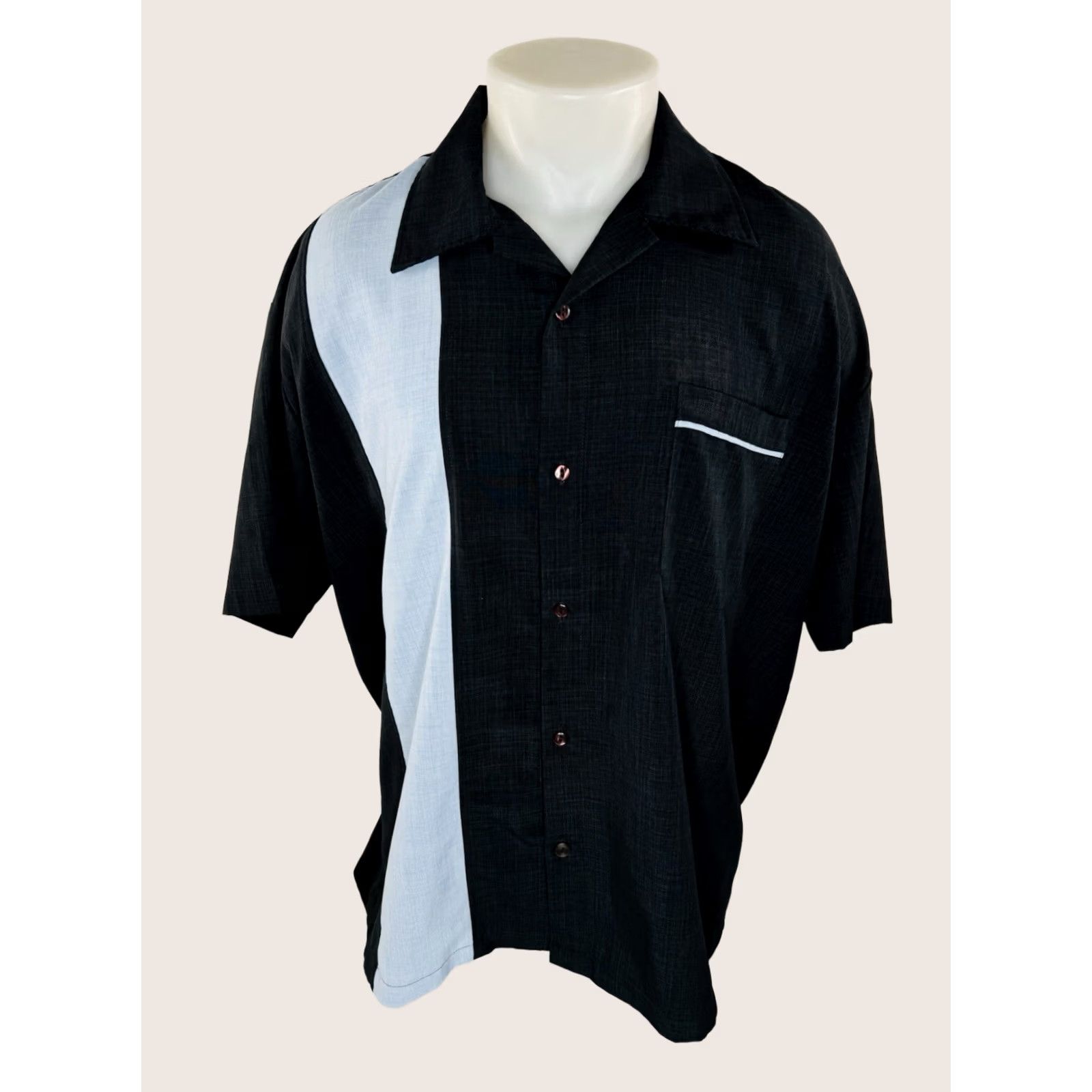 Vintage STEADY Charlie Sheen Cabana Mens 2XL Panel Shirt Short Sleeve Button-Up Dark Gray / Blue EXCELLENT Size US XXL / EU 58 / 5 - 1 Thumbnail
