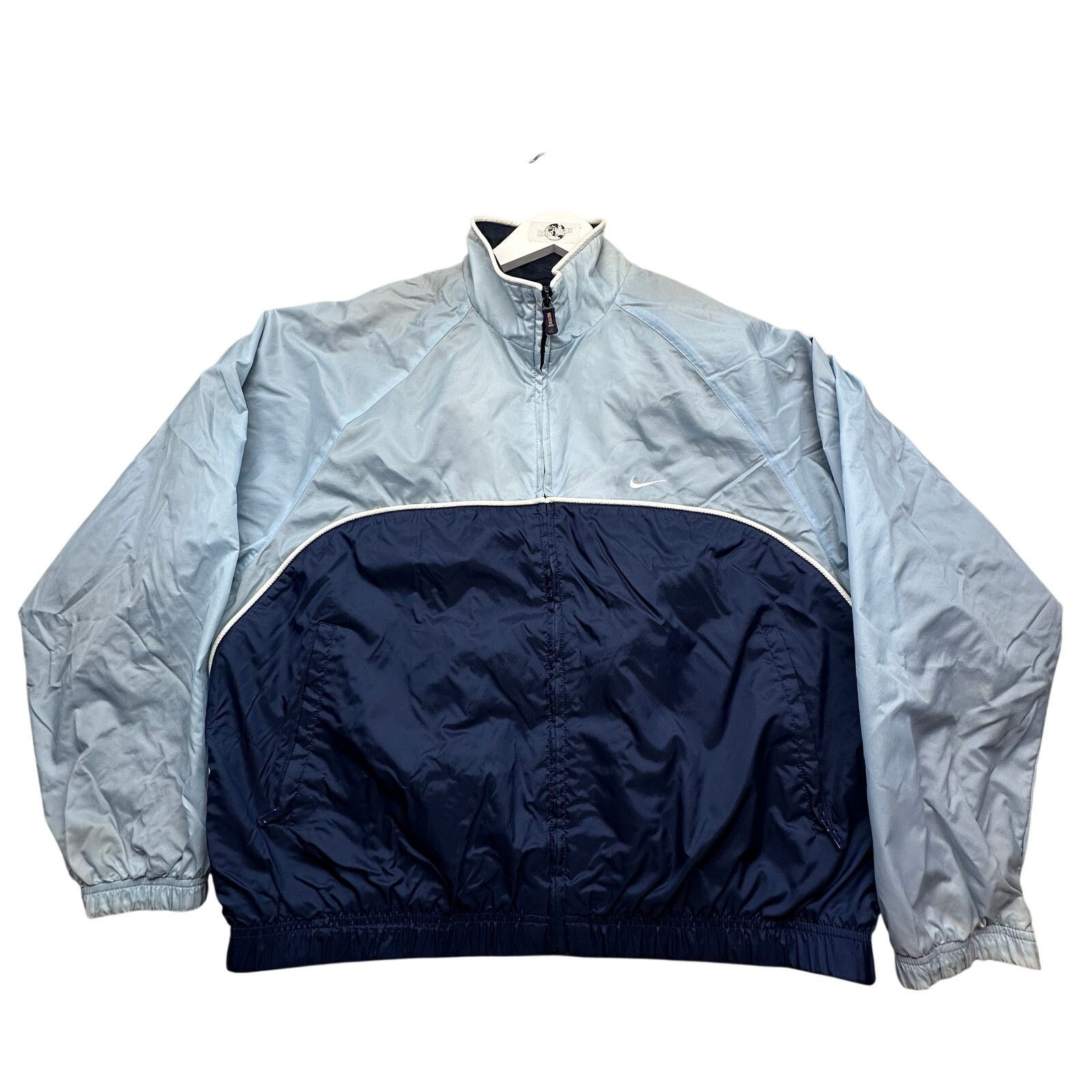 Nike VTG Nike Windbreaker Jacket Womens Large Baby Blue Navy Size L / US 10 / IT 46 - 1 Thumbnail