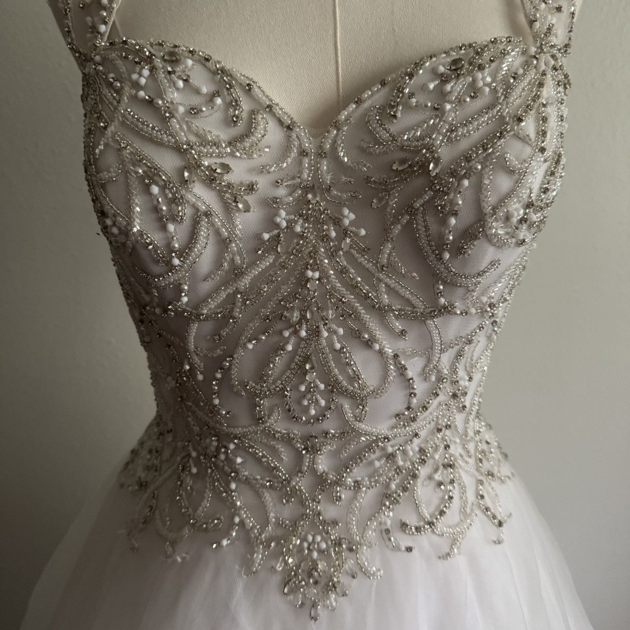 Other JUSTIN ALEXANDER White Silver Beaded Tulle Wedding Dress Size M / US 6-8 / IT 42-44 - 9 Thumbnail