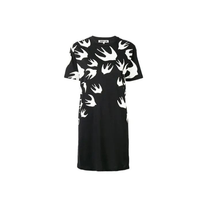 McQ Alexander McQueen Black Swallow Print Dress 0079