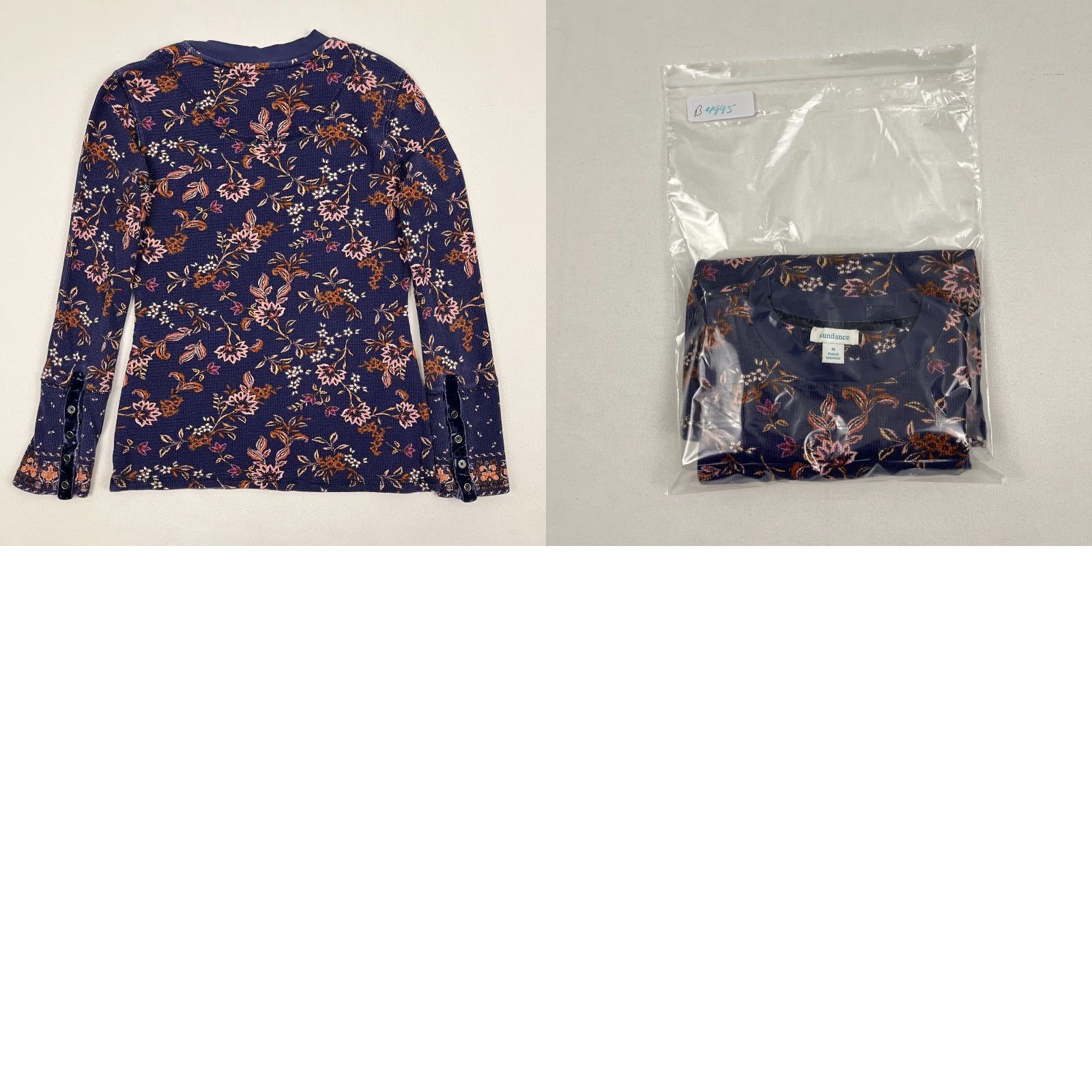 Vintage VINTAGE Sundance Loretta Blouse Womens M Purple Floral Thermal Knit Velvet Cuff Boho Size M / US 6-8 / IT 42-44 - 8 Thumbnail