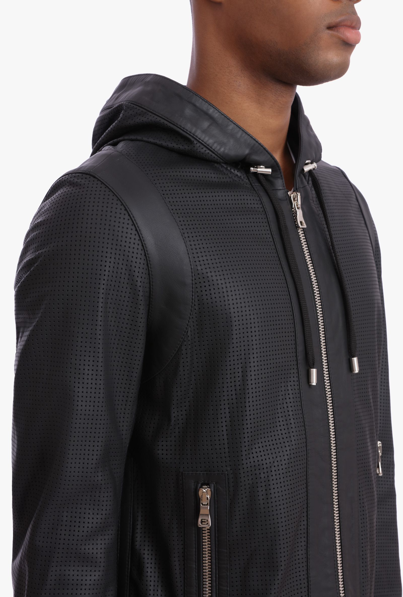 Balmain Balmain perforated leather zip-up hoodie Size US M / EU 48-50 / 2 - 5 Thumbnail