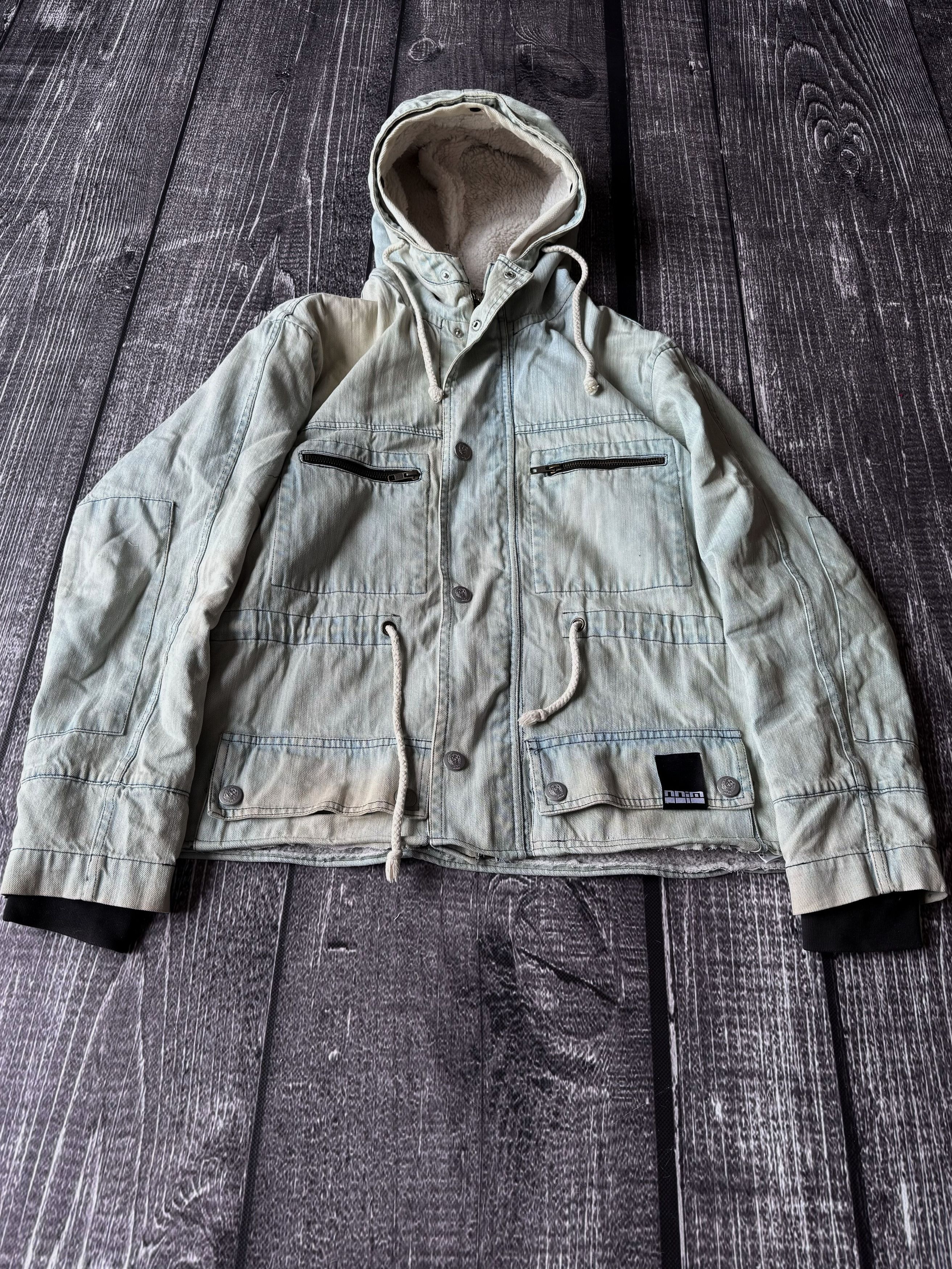 Vintage Sherpa Lined Hooded Jacket Beige Workwear Y2K Utility Coat Size US M / EU 48-50 / 2 - 2 Thumbnail