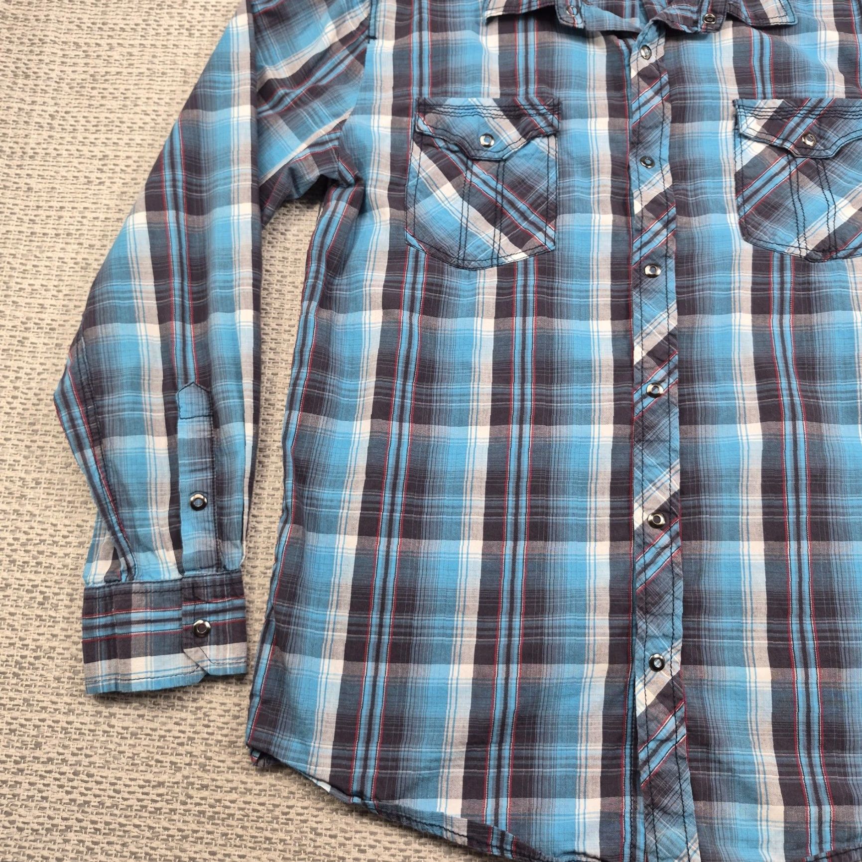 Vintage Skully Pearl Snap Shirt Mens L Blue Plaid Cotton Long Sleeve Western Casual Shirt Size US L / EU 52-54 / 3 - 3 Thumbnail