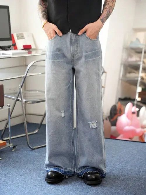 Jean Distressed Wide Leg Denim Jeans Ripped VIntage Size US 32 / EU 48 - 1 Thumbnail