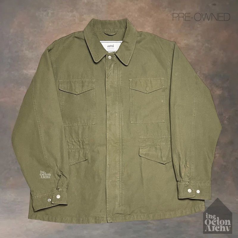 AMI Ami Alexandre Mattiussi Military Field Jacket 'Khaki' Size US XL / EU 56 / 4 - 1 Thumbnail
