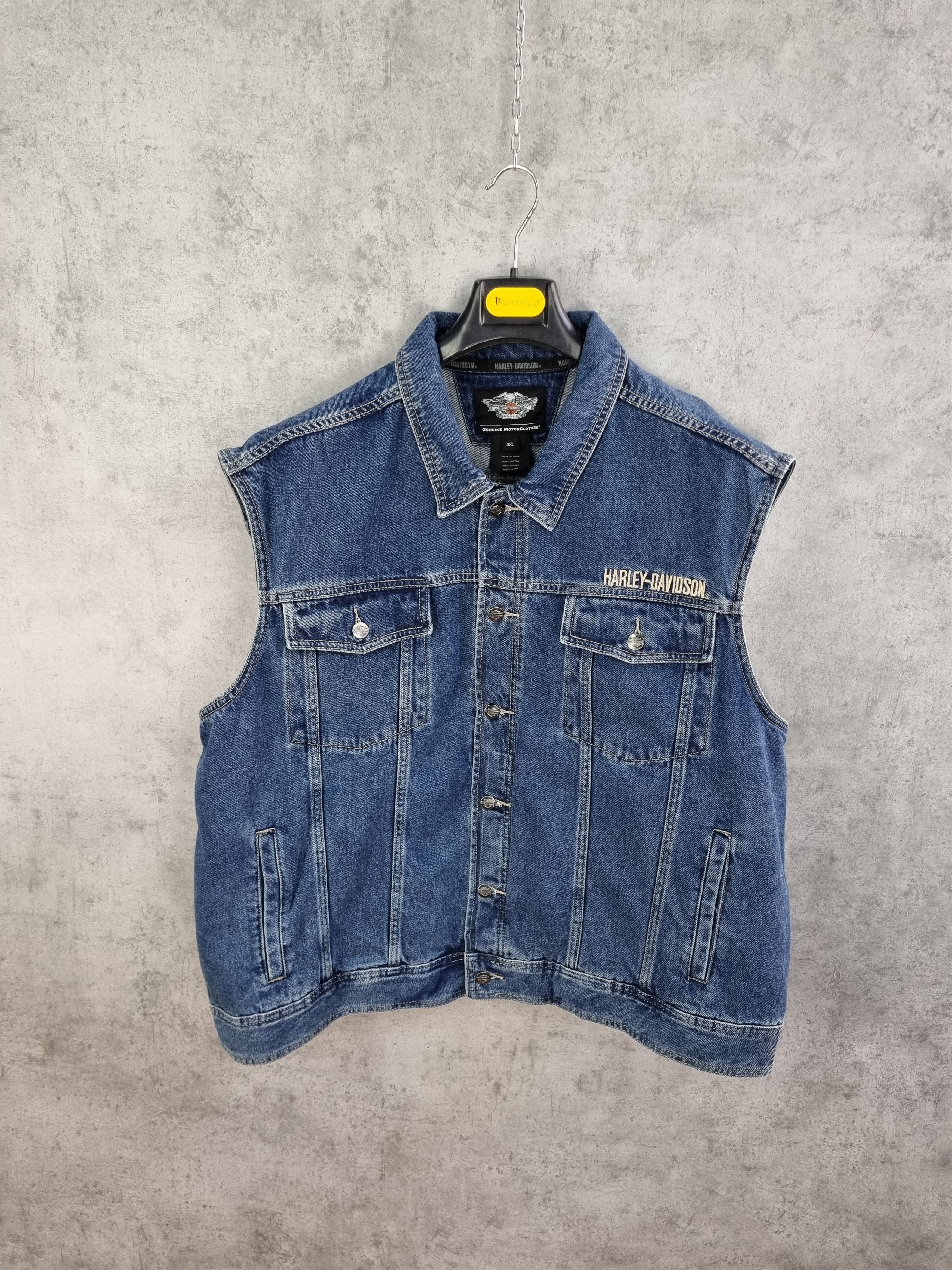 Harley Davidson × Vintage Harley Davidson Big Size Big Logo Denim Vest Size US XXL / EU 58 / 5 - 12 Thumbnail