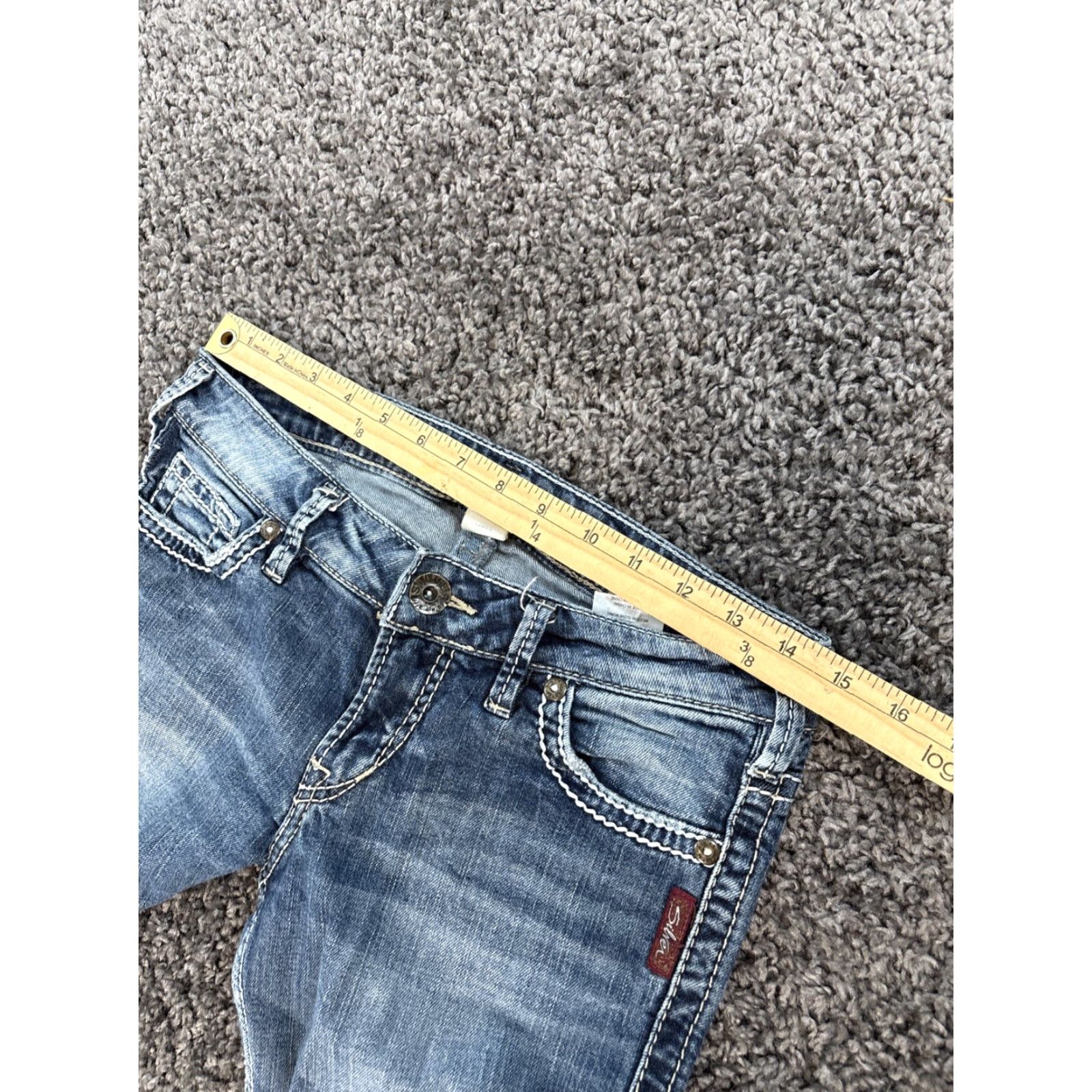 Silver Jeans Co. Silver Jeans Frances Flare Jeans Womens Size 26x31 Low Rise Distressed Light Wash Blue 99% Cotton 1% Spandex Womens Jeans Flare Stretch 31in Inseam Size 26" / US 2 / IT 38 - 6 Thumbnail