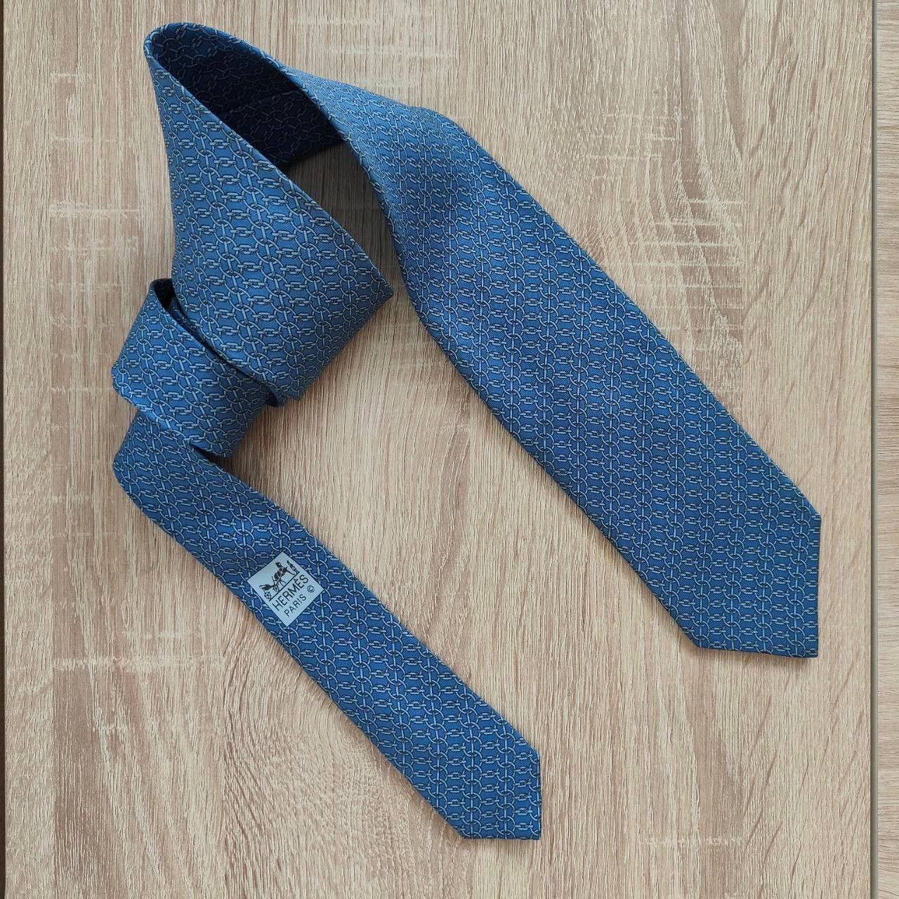 Hermes Hermes Paris Silk Tie 605792 HA Chain Blue Size ONE SIZE - 2 Thumbnail