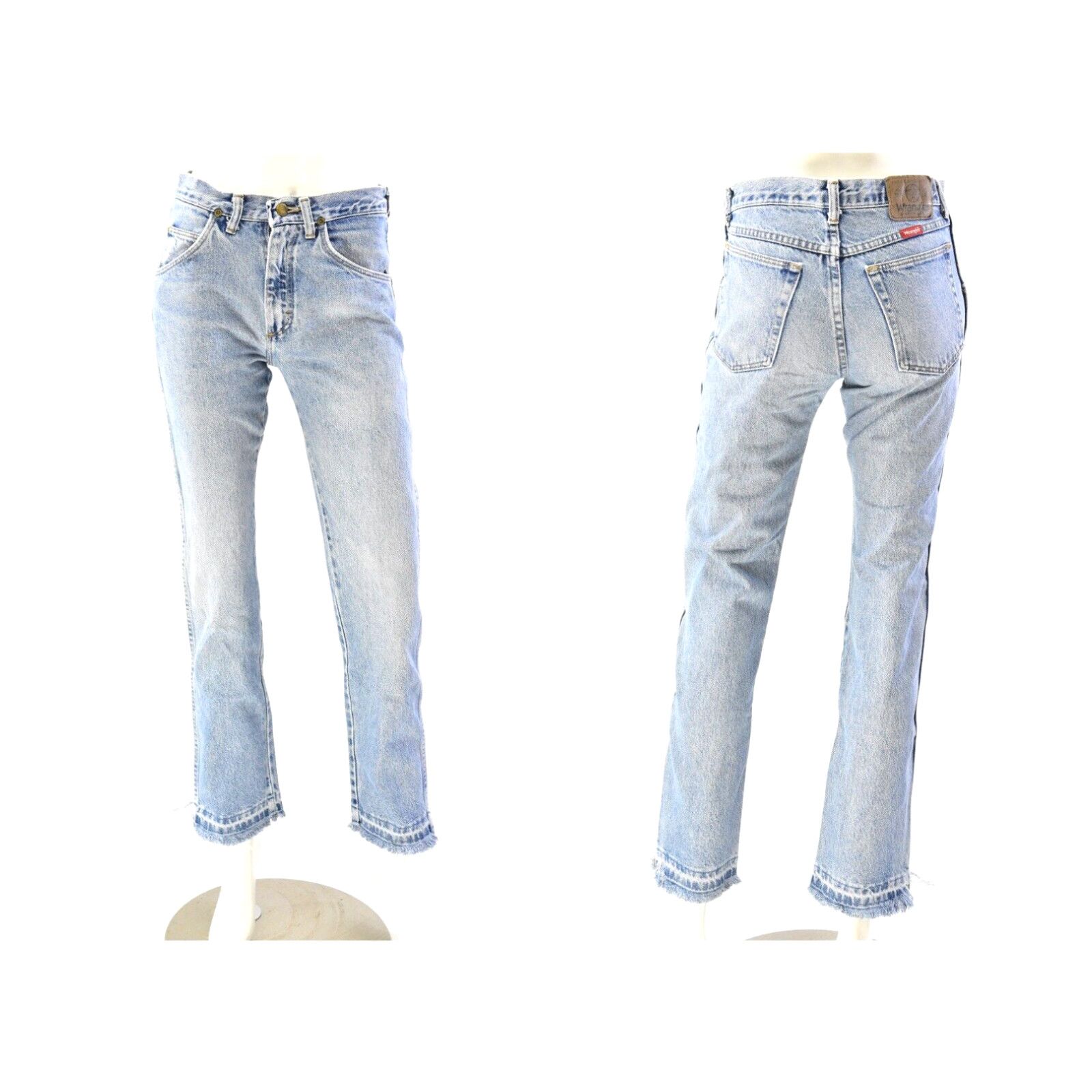 image of 90's Vintage Wrangler Jeans Light Wash Raw Hem Straight Leg Womens 6 in White