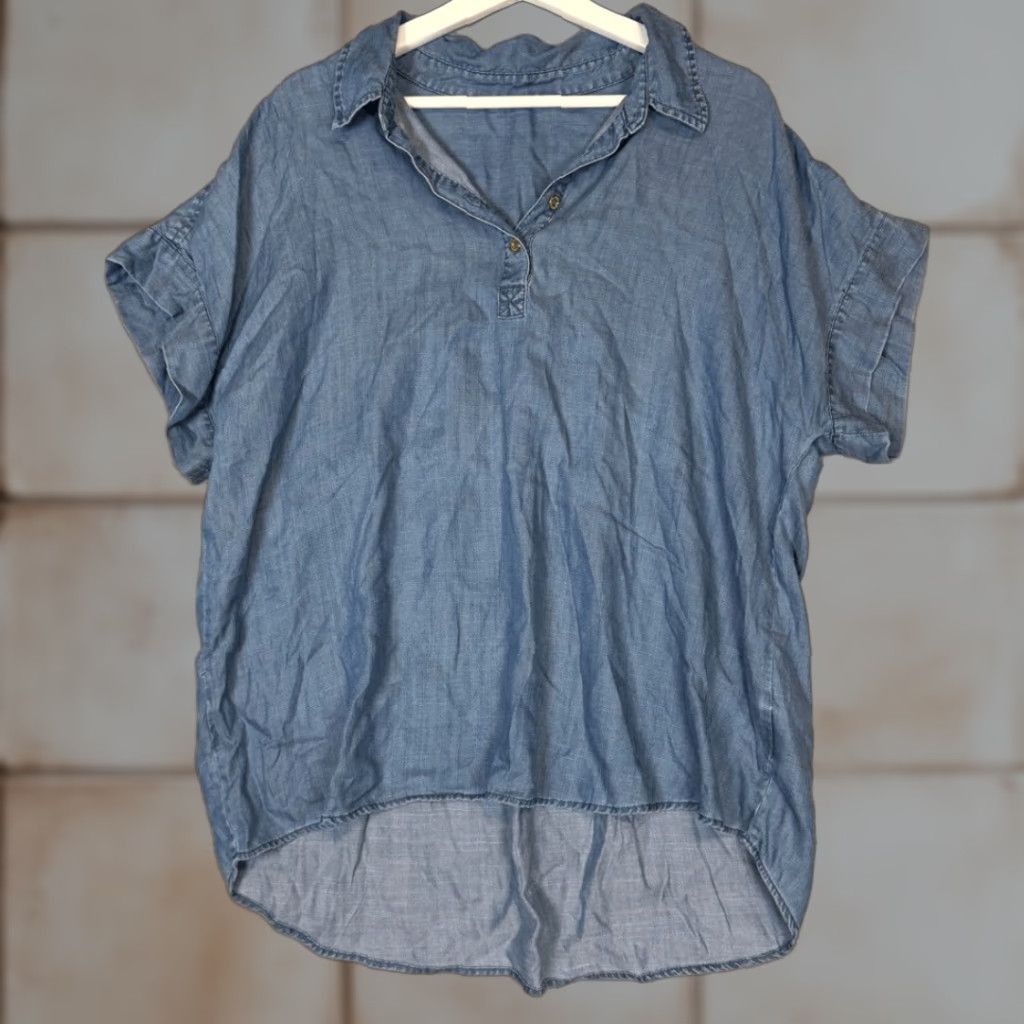 Ellen Tracy VINTAGE Ellen Tracy Blouse Shirt Lyocell Hi Low Short Sleeve Blue Women’s L Size L / US 10 / IT 46 - 1 Thumbnail