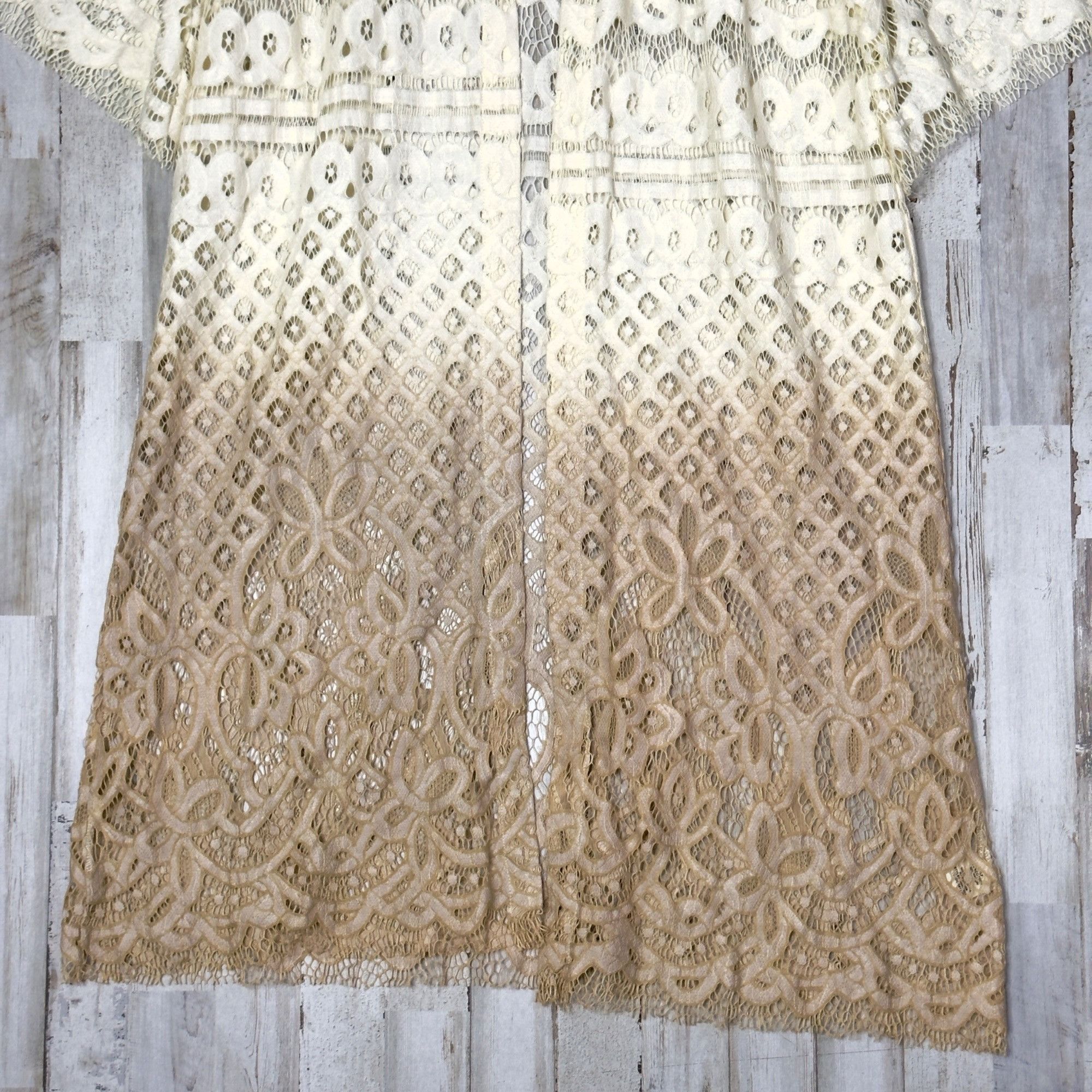 Designer Gimmick Cream Dip Dye Gradient Floral Lace Crochet Long Flya Size S / US 4 / IT 40 - 4 Thumbnail