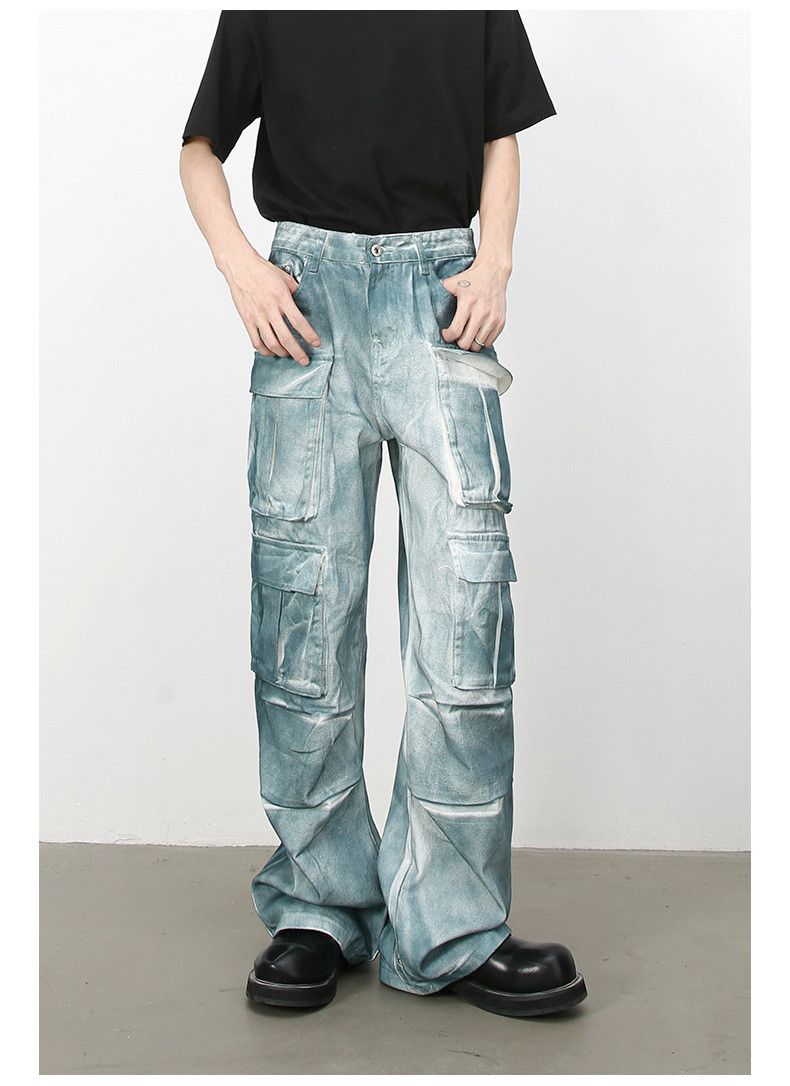 Japanese Brand × Jean High street multi-pocket ink tie-dye cargo jeans Size US 32 / EU 48 - 2 Thumbnail