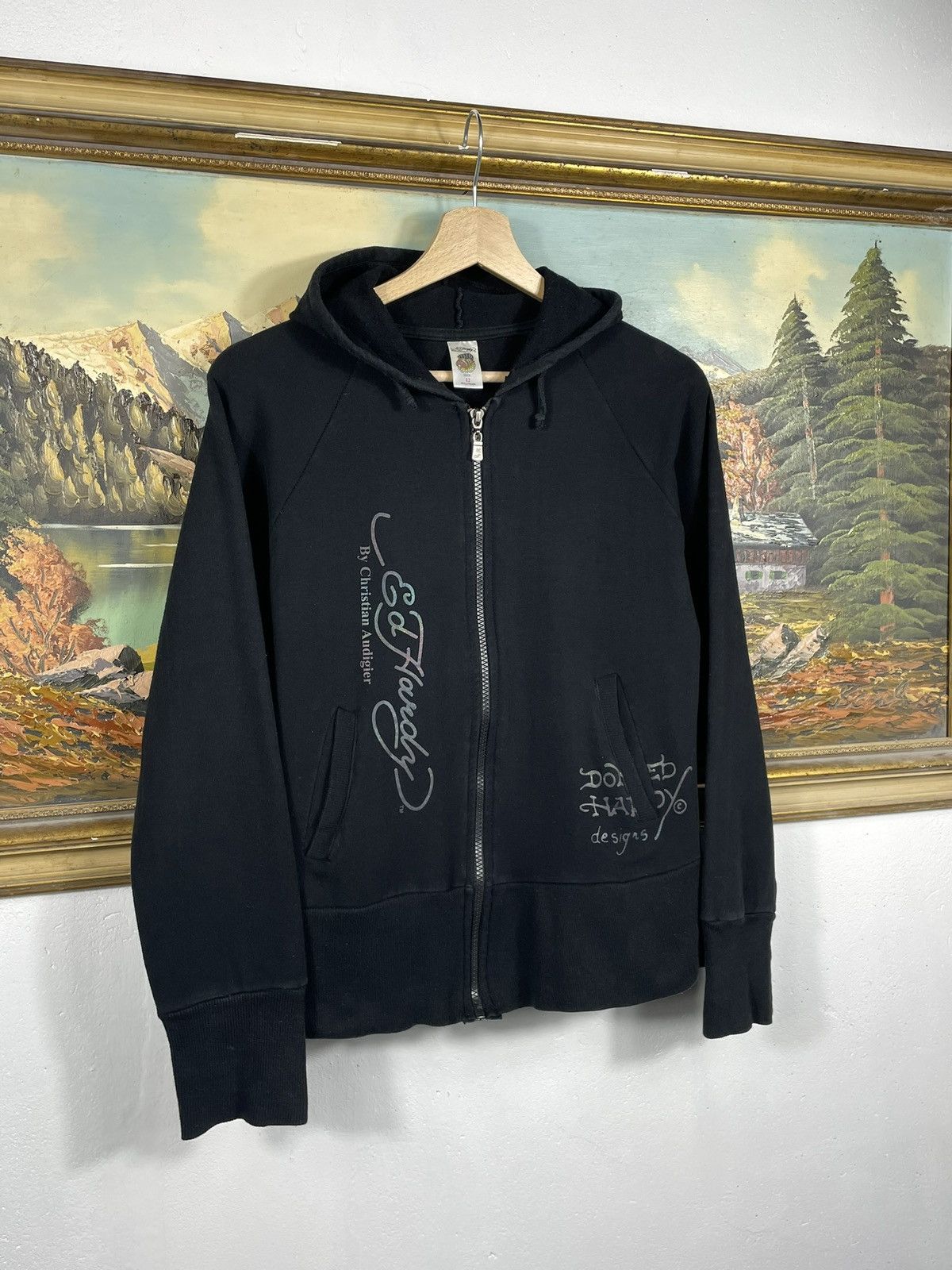 Christian Audigier × Ed Hardy × Vintage Ed Hardy Retro 00s Hoodie With Crystals Affliction Grunge Size US XS / EU 42 / 0 - 4 Thumbnail