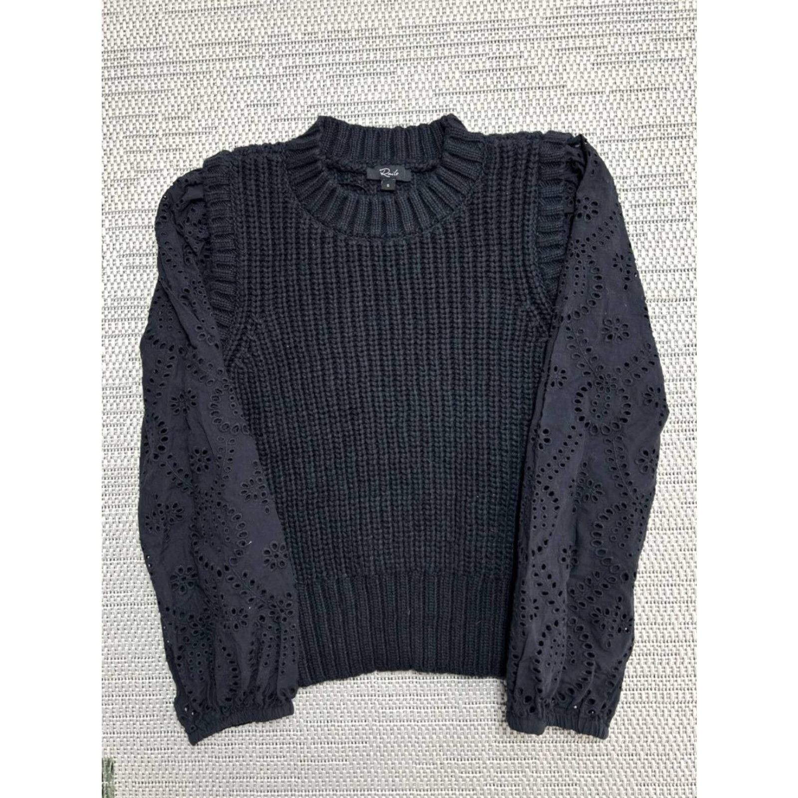 Rails Rails Sweater Womens Small Black Cotton Broderie Eyelet Sleeve Knit Crew Neck Pullover Casual Modern Classic 90s? Size S / US 4 / IT 40 - 2 Thumbnail
