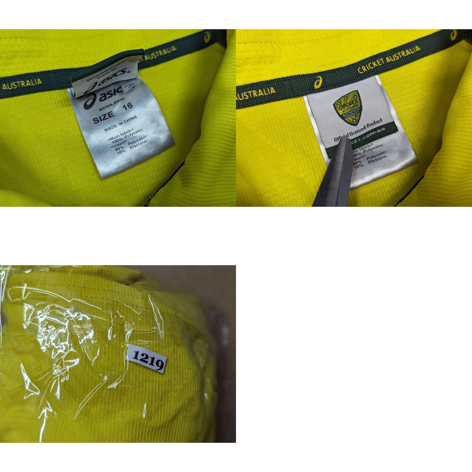 Asics ASICS Cricket Australia Jersey Shirt 16 Mens Yellow 100% Polyester Breathable Quick Dry ODI Zip Neck Size US L / EU 52-54 / 3 - 9 Thumbnail