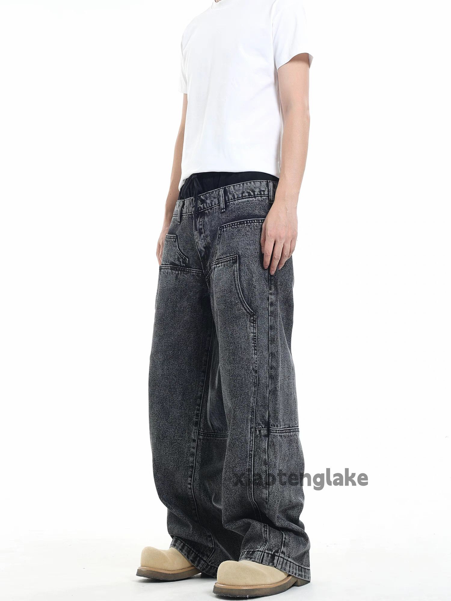 Jean × Vintage washed faded cleanfit yuppie double waist patchwork jeans Size US 32 / EU 48 - 4 Thumbnail
