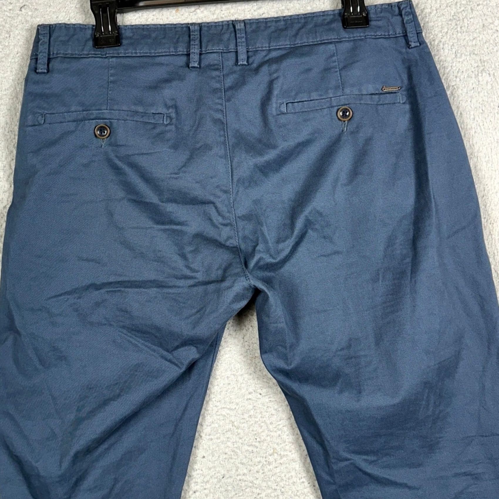 Vintage Peter England Pants Mens 34 Navy Blue Riser Super Slim Khakis Straight Business Casual Workwear Stretch Cotton Blend Modern Slim Fit Size US 34 / EU 50 - 3 Thumbnail
