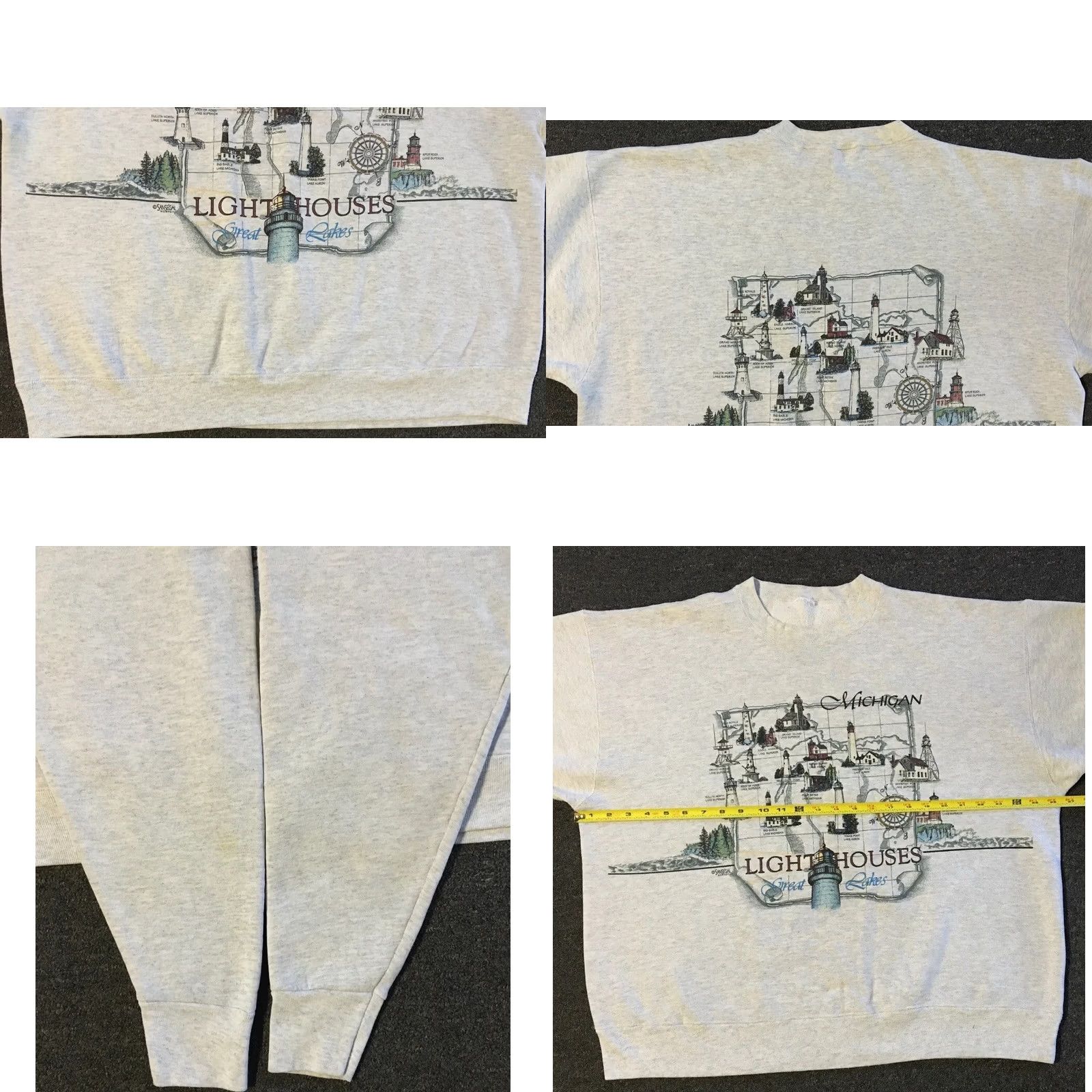 Nautica VINTAGE Michigan Lighthouse Faded All Over Print Sweatshirt XL Gray Pullover Men 90s Nautical Grunge Art Beach USA USA Size US XL / EU 56 / 4 - 8 Thumbnail