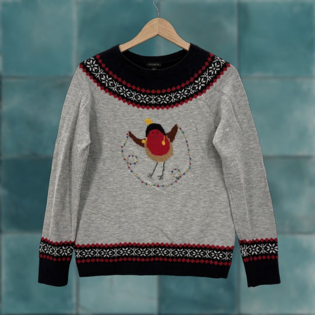 Talbots Talbots Sweater Womens Small Gray Fair Isle Robin Bird Christmas Knit Lambswool Size S / US 4 / IT 40 - 1 Thumbnail