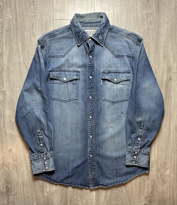 Carhartt pearl snap denim hot sale shirt