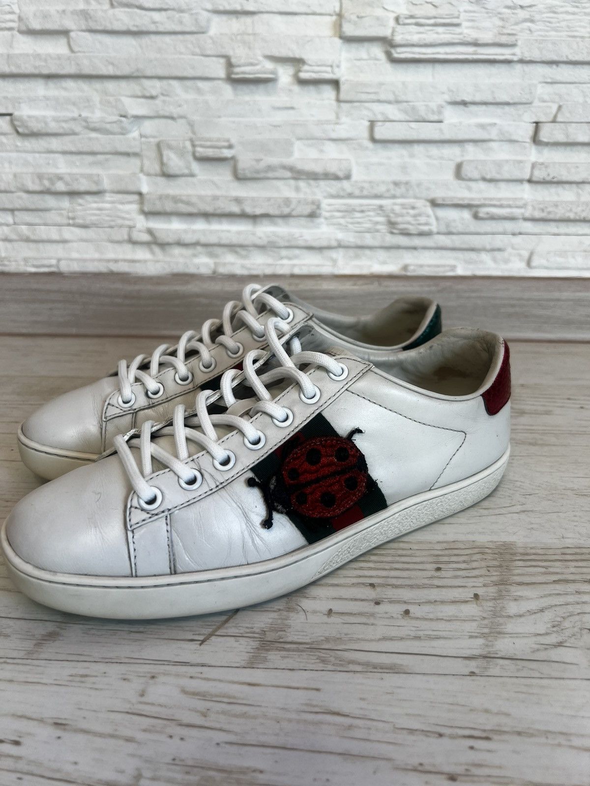 Gucci Gucci Ace Pineapple Ladybug Embroidered Leather Sneakers Size US 6.5 / IT 36.5 - 2 Thumbnail