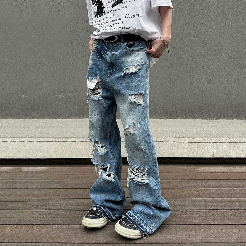 Jean × Vintage Washed Hole Micro Flare Street Jeans Size US 34 / EU 50 - 2 Thumbnail