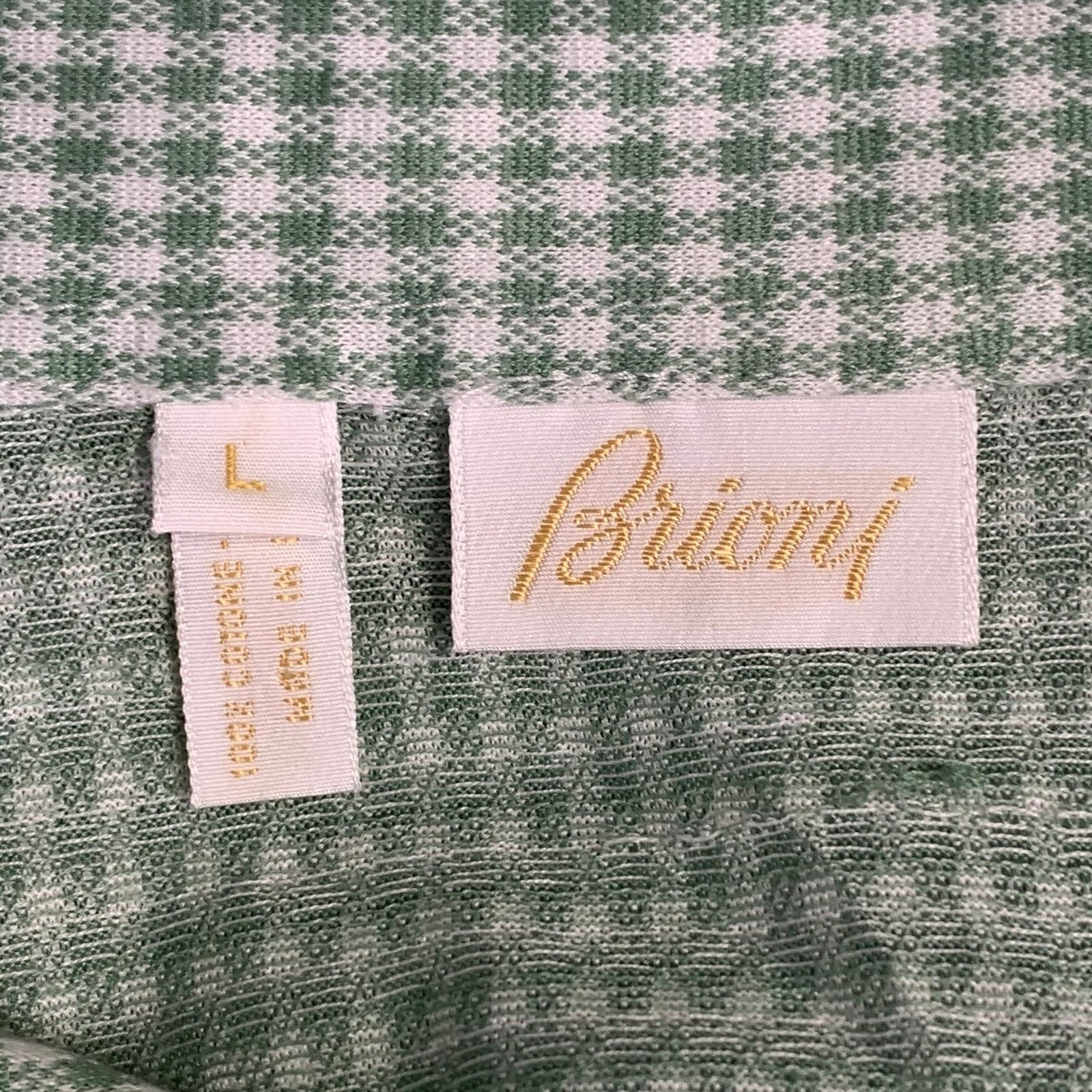 Brioni BRIONI Size L Green White Checkered Cotton Half Placket Polo Size US L / EU 52-54 / 3 - 4 Thumbnail