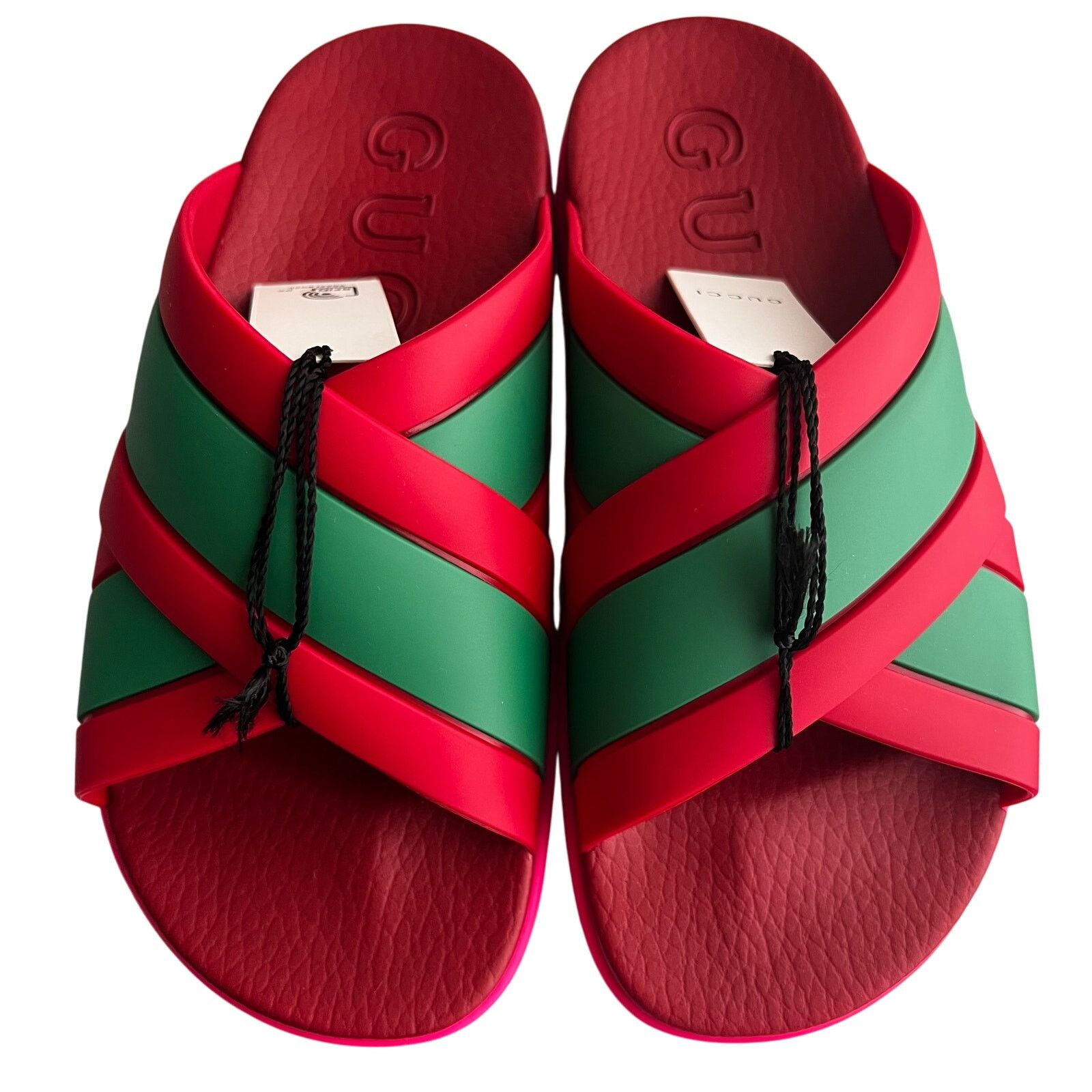 Gucci Gucci Red Green Striped Web Accent Rubber Sandals, IT37/US7 Size US 7 / IT 37 - 2 Thumbnail