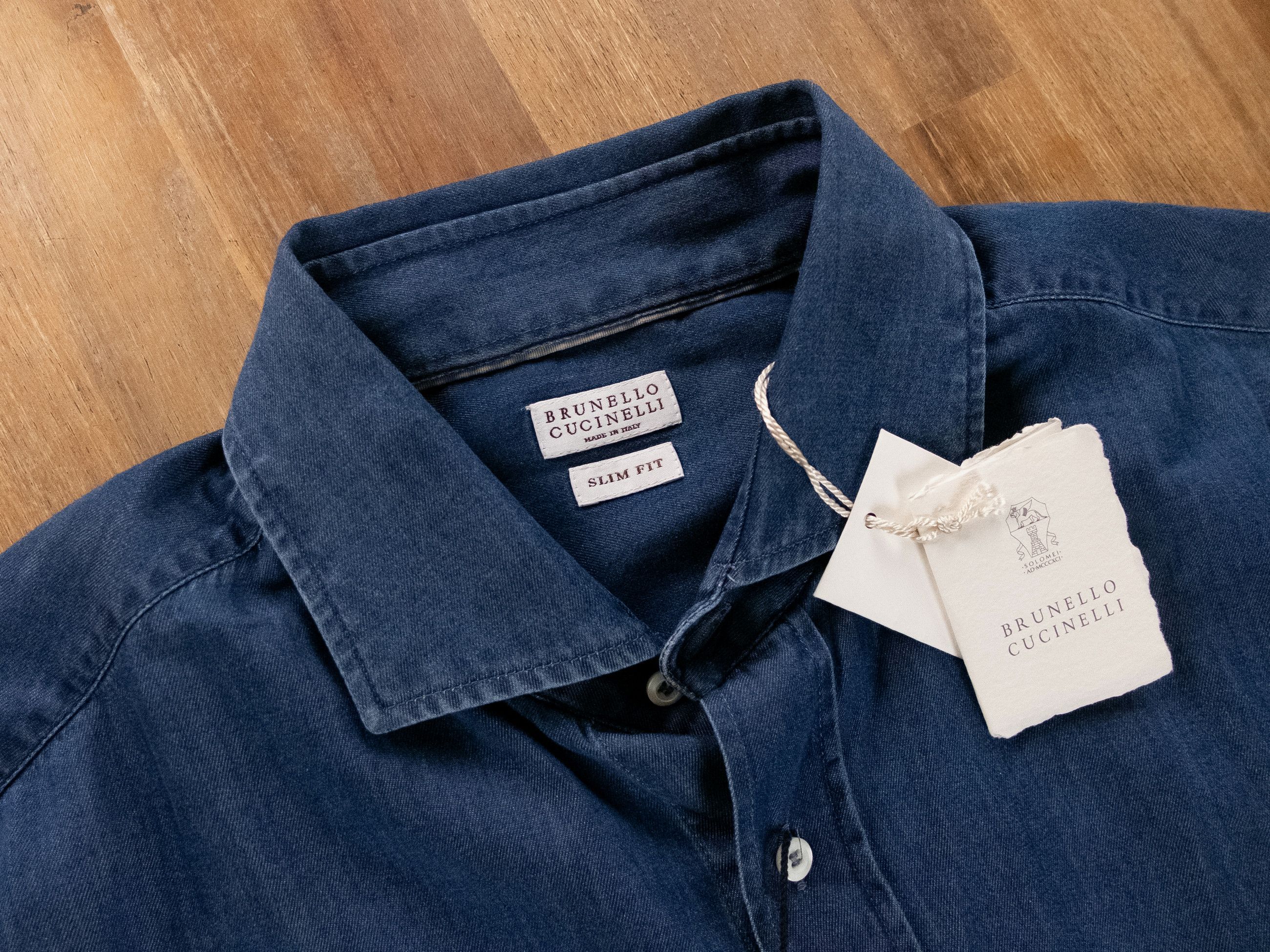 Brunello Cucinelli BRUNELLO CUCINELLI slim fit navy blue denim shirt XXXL 3XL Size US XXL / EU 58 / 5 - 5 Thumbnail