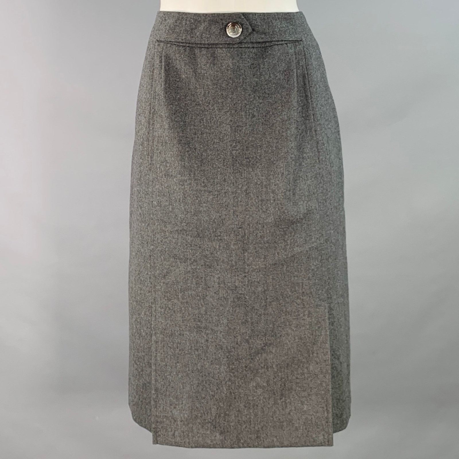 Celine CELINE Size 8 Grey Wool Heather Pleated Pencil Midi Skirt Size 30" / US 8 / IT 44 - 1 Thumbnail