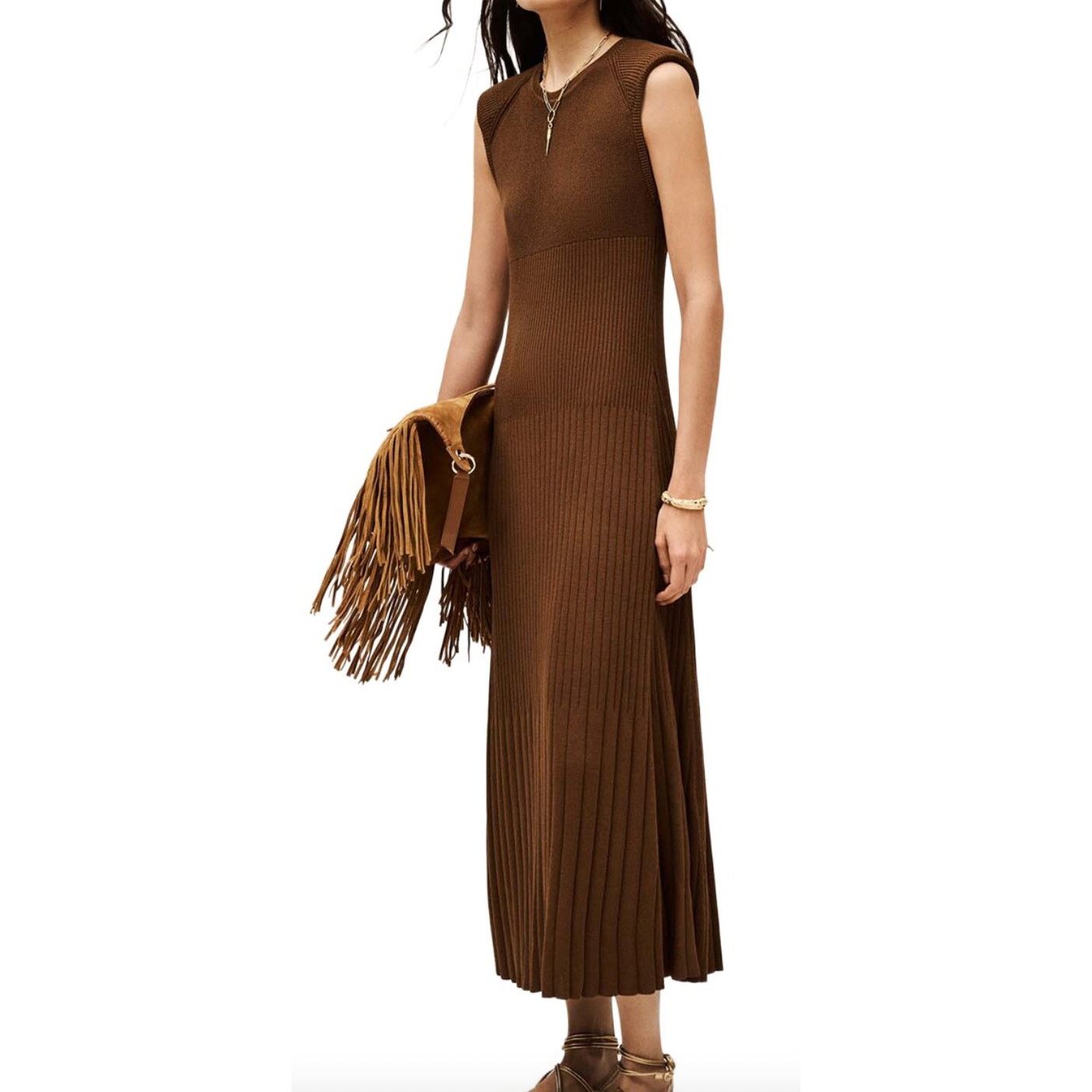 ba&sh BA&SH Essie Ribbed Knit Maxi Dress Bronze NWT Size 1-US4 Size S / US 4 / IT 40 - 1 Thumbnail