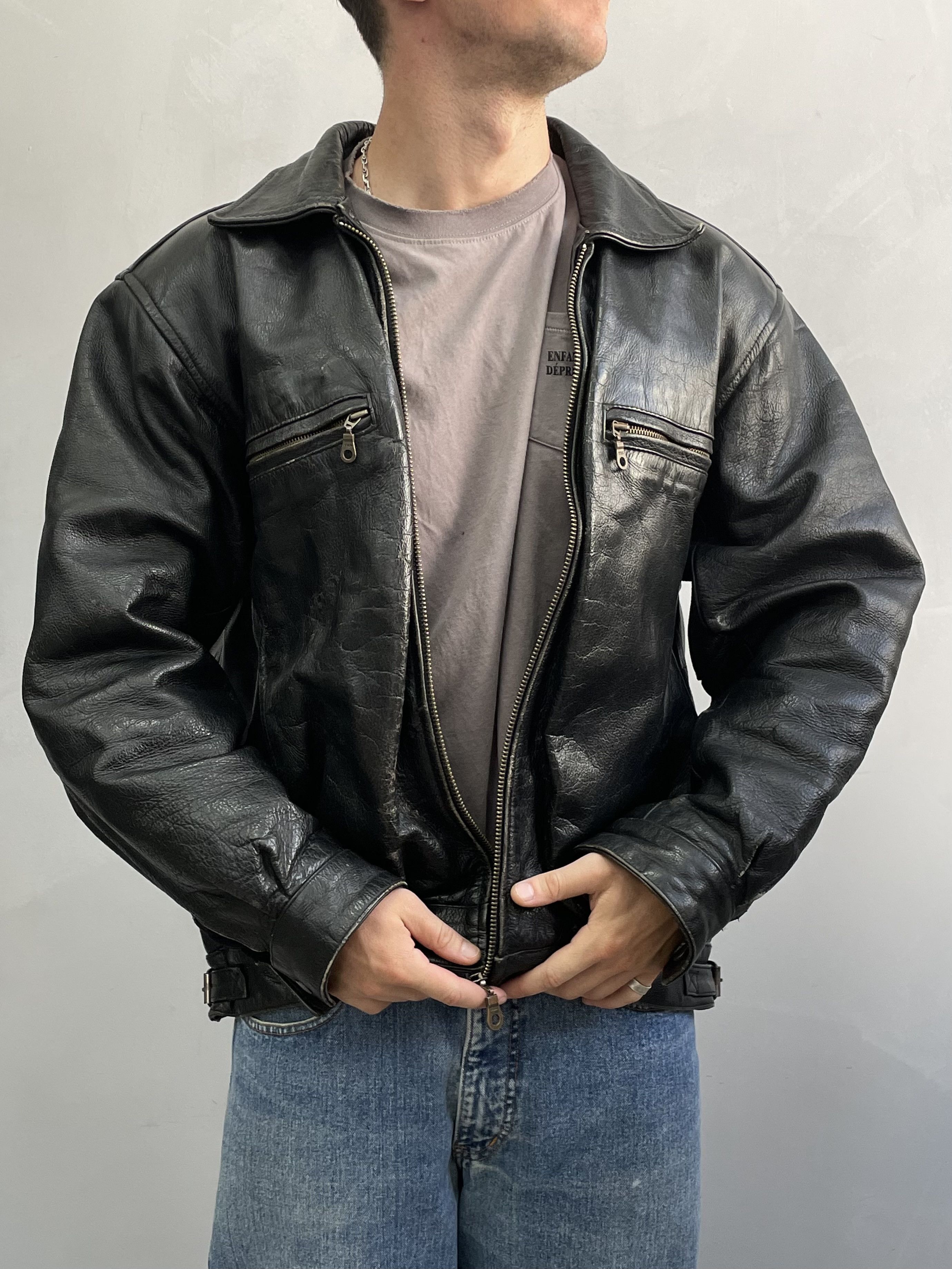 Avant garde cropped bomber leather retro hype diesel style