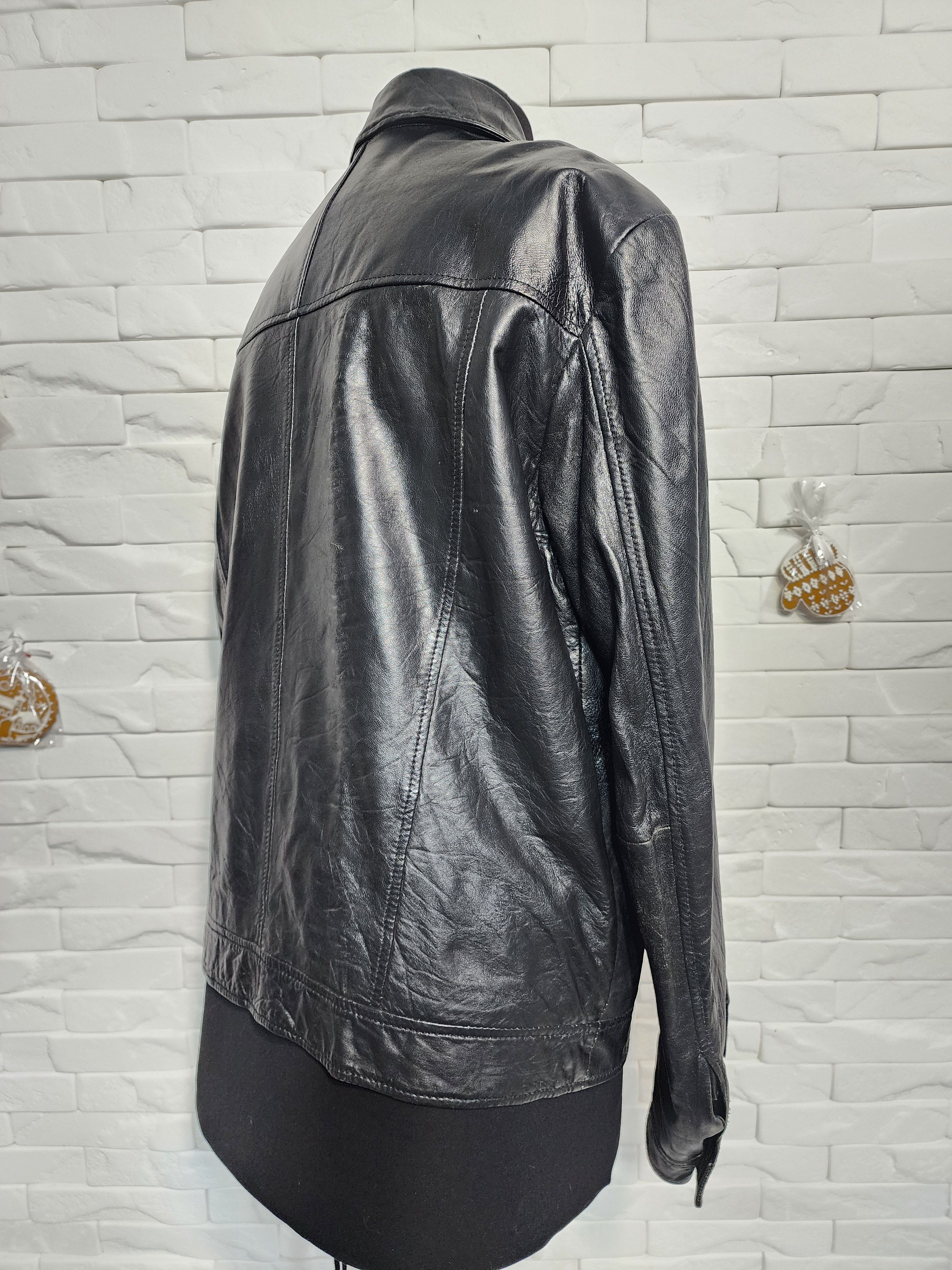 Other Men's Black Genuine Leather Jacket: Button Up Style, Pockets Size US L / EU 52-54 / 3 - 5 Thumbnail