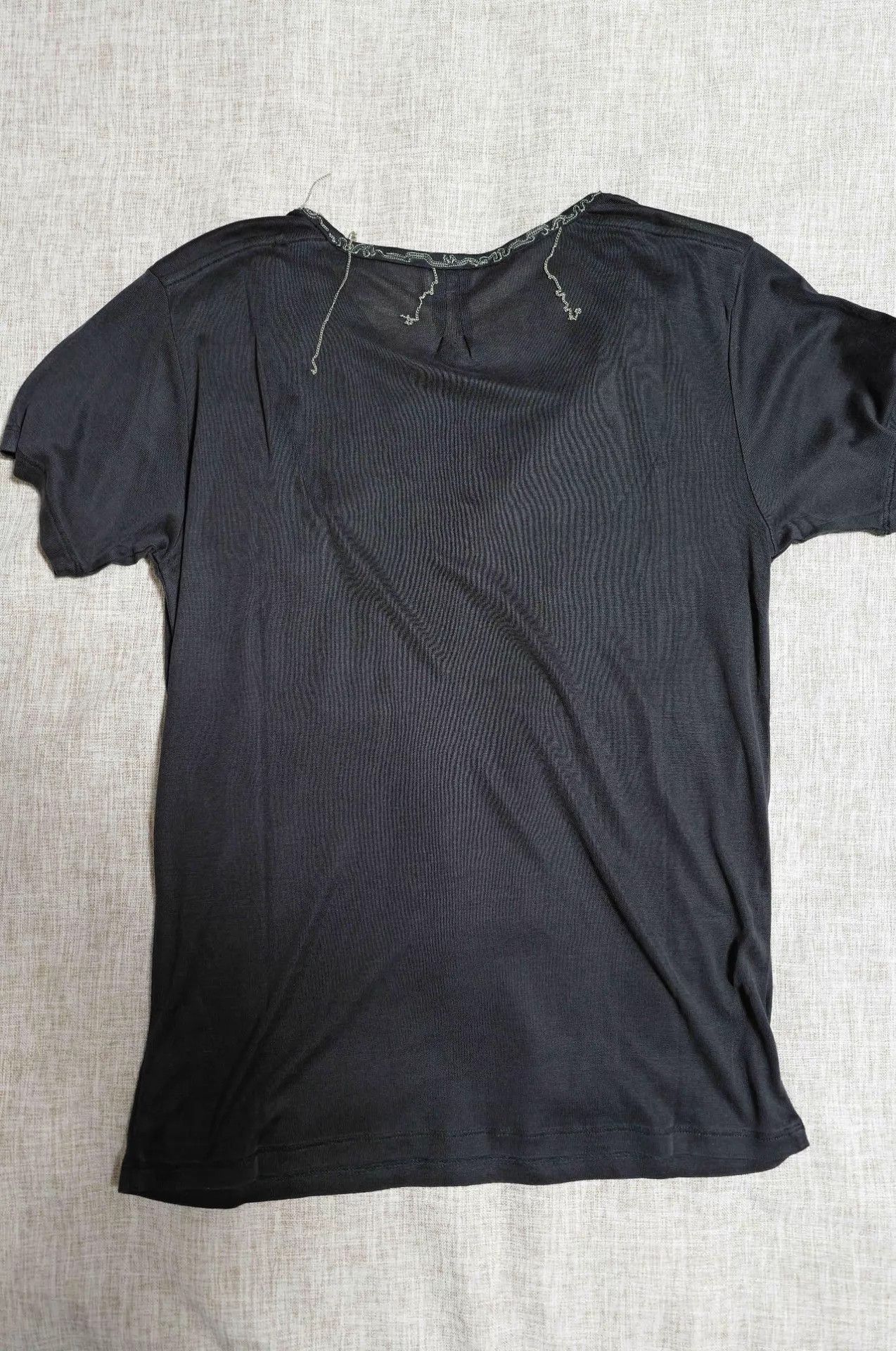 Saint Laurent Paris SLP 13AW Black Fringe Embroidered Silk Pocket T-Shirt M Size US M / EU 48-50 / 2 - 2 Thumbnail