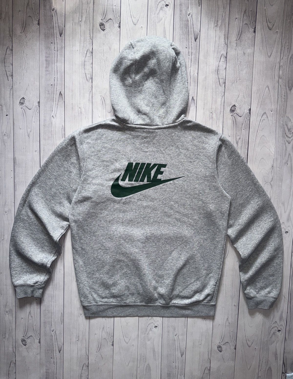 image of Nike Strangers Things Hawkins Hoodie Big Logo Swoosh in Grey, Men's (Size Small)