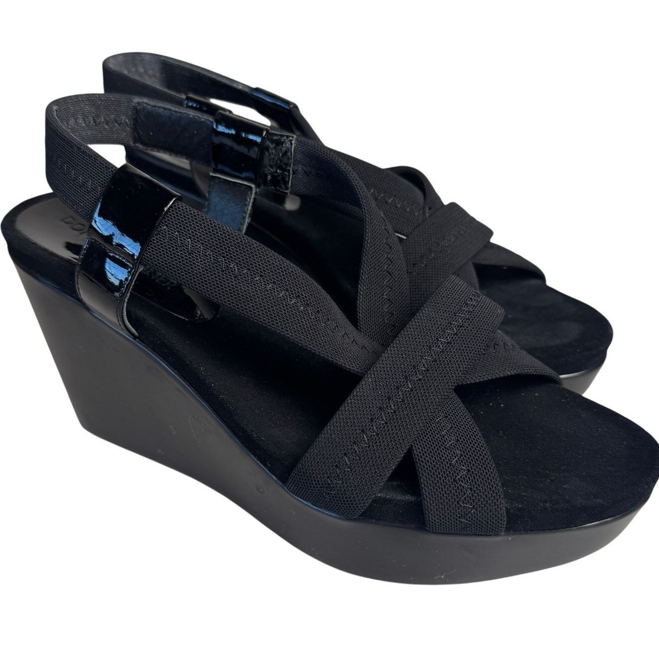 Donald Pliner × Other Donald J Pliner Dani Black Strappy Stretch Wedge Sandals 8 Size US 8 / IT 38 - 1 Thumbnail