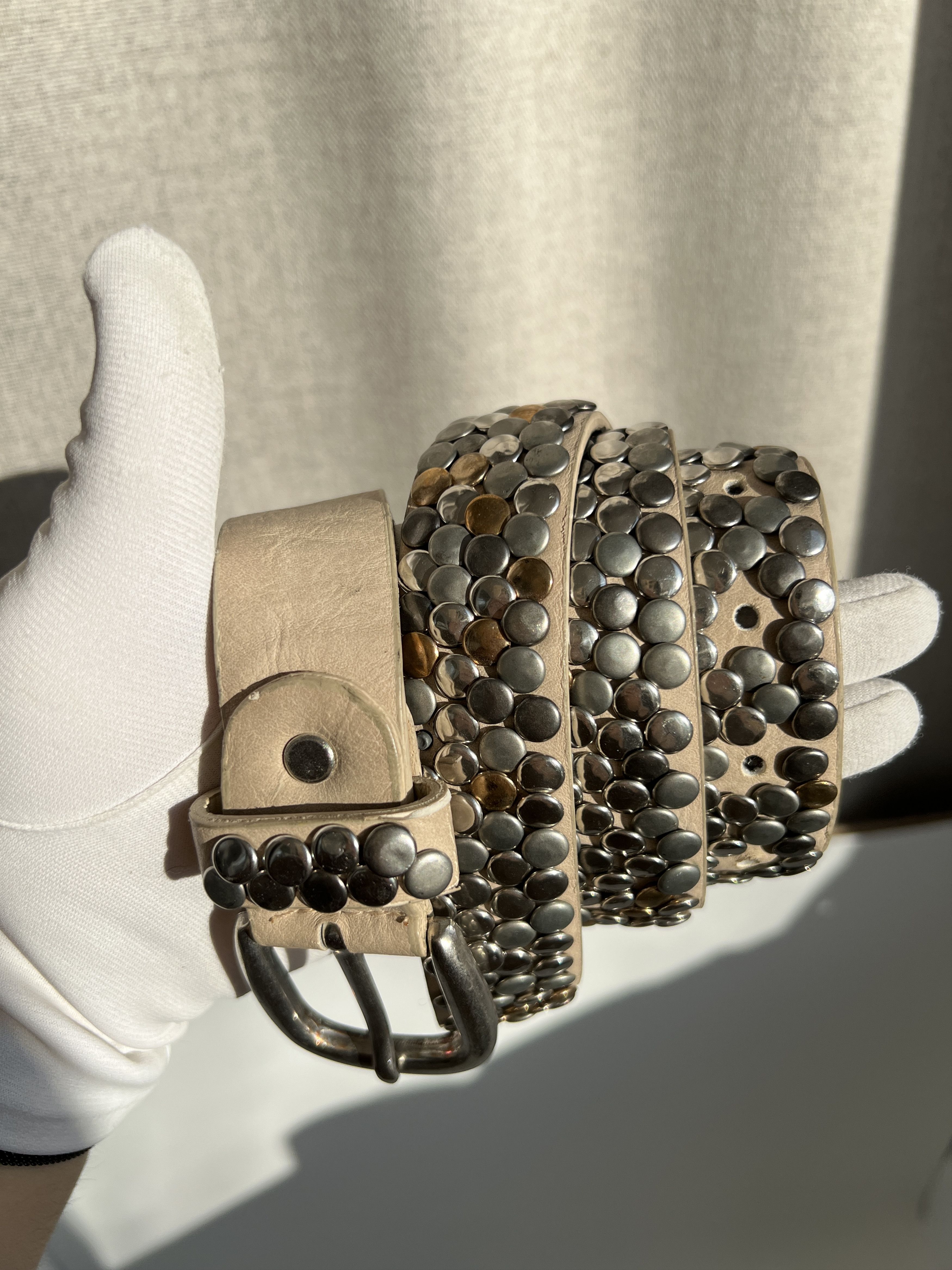 Vintage Rhinestones Belt BB Simon Style Beige Punk Size ONE SIZE - 3 Thumbnail