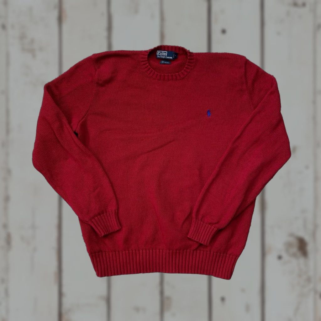 Polo Ralph Lauren VINTAGE Polo Ralph Lauren Sweater Mens Large Red Cotton Knit Pullover Logo 90s Classic Preppy Women/Girls/Mens Size US L / EU 52-54 / 3 - 1 Thumbnail