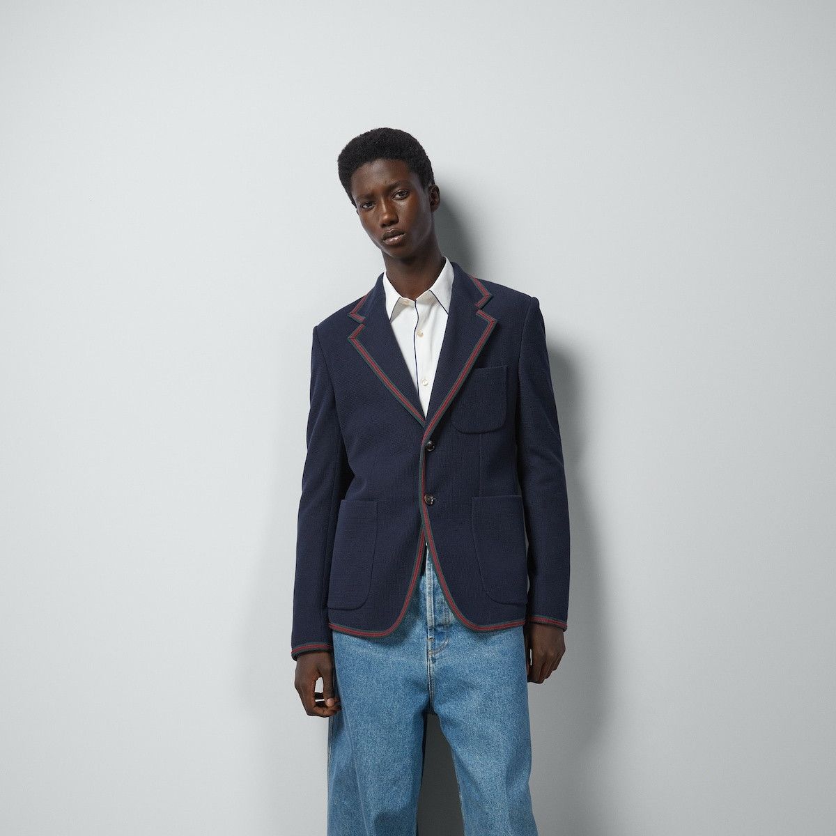 Gucci o1s1wg110125 Cotton Jersey Jacket With Web in Dark Blue Size US XL / EU 56 / 4 - 6 Thumbnail