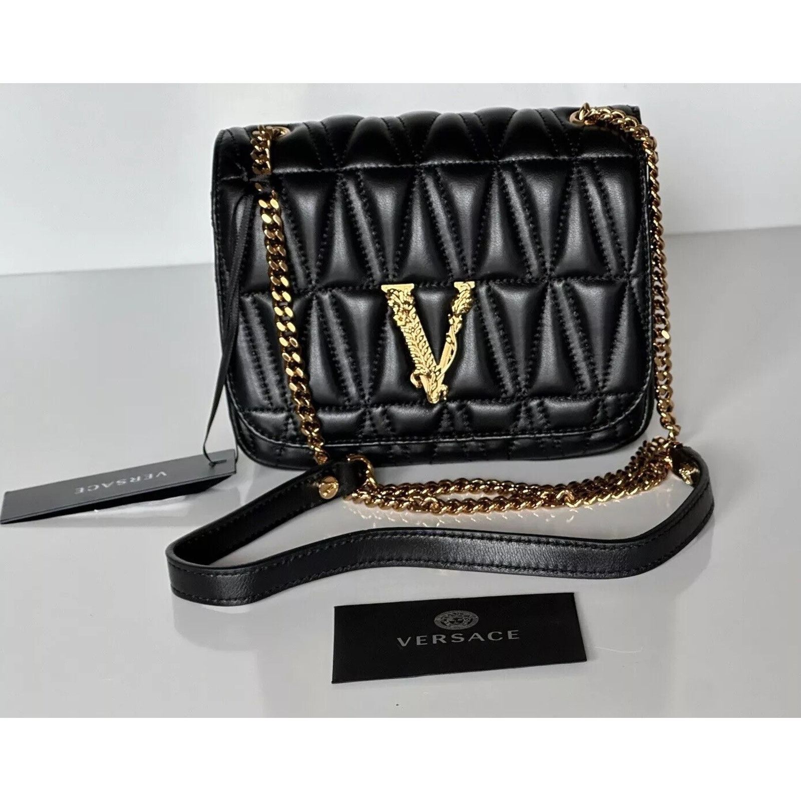Versace Versace Virtus Quilted Leather Black Crossbody Bag DBFH821 Size ONE SIZE - 11 Thumbnail