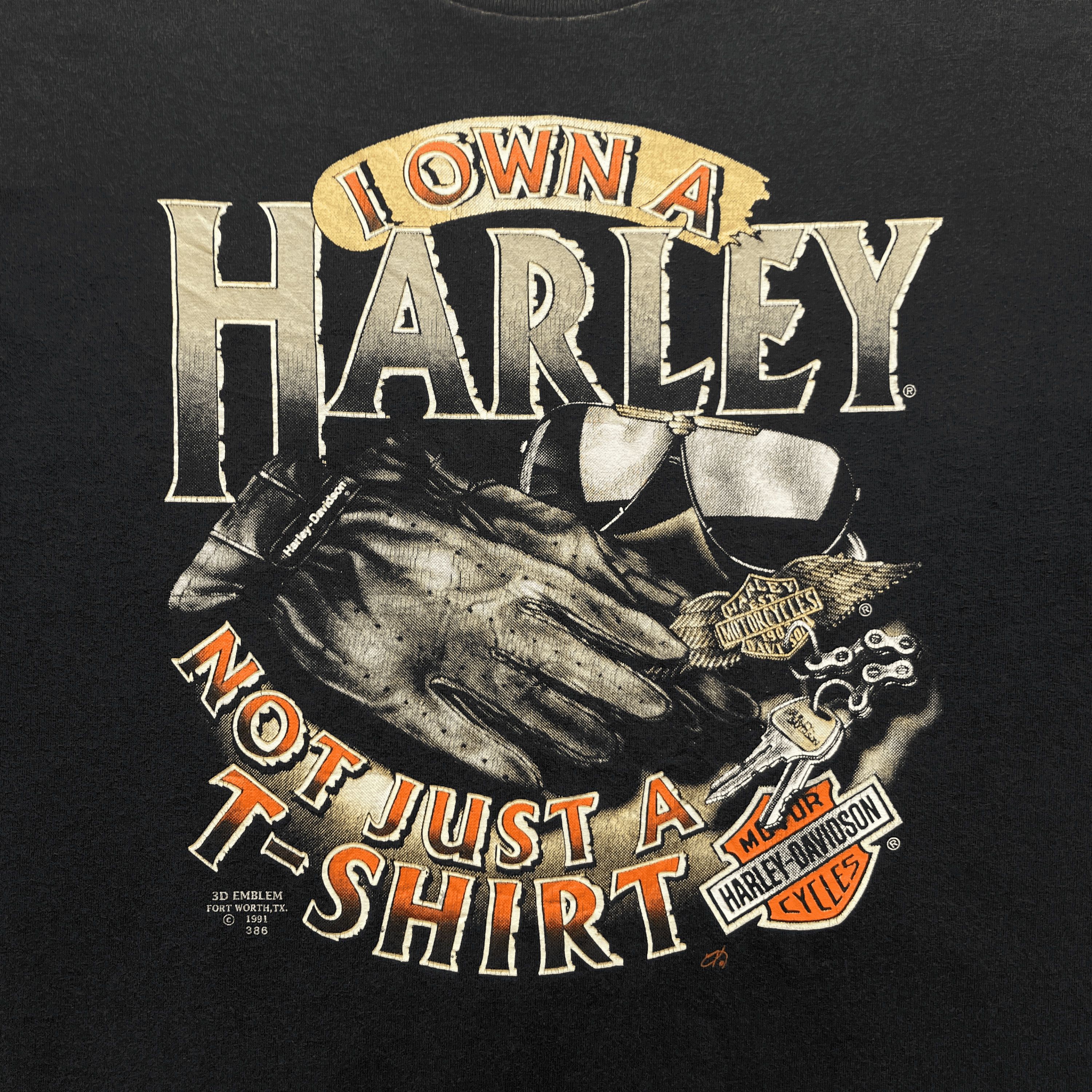 Harley Davidson Vintage 1991 3D Emblem I Own A Harley T-Shirt Size US XL / EU 56 / 4 - 2 Thumbnail