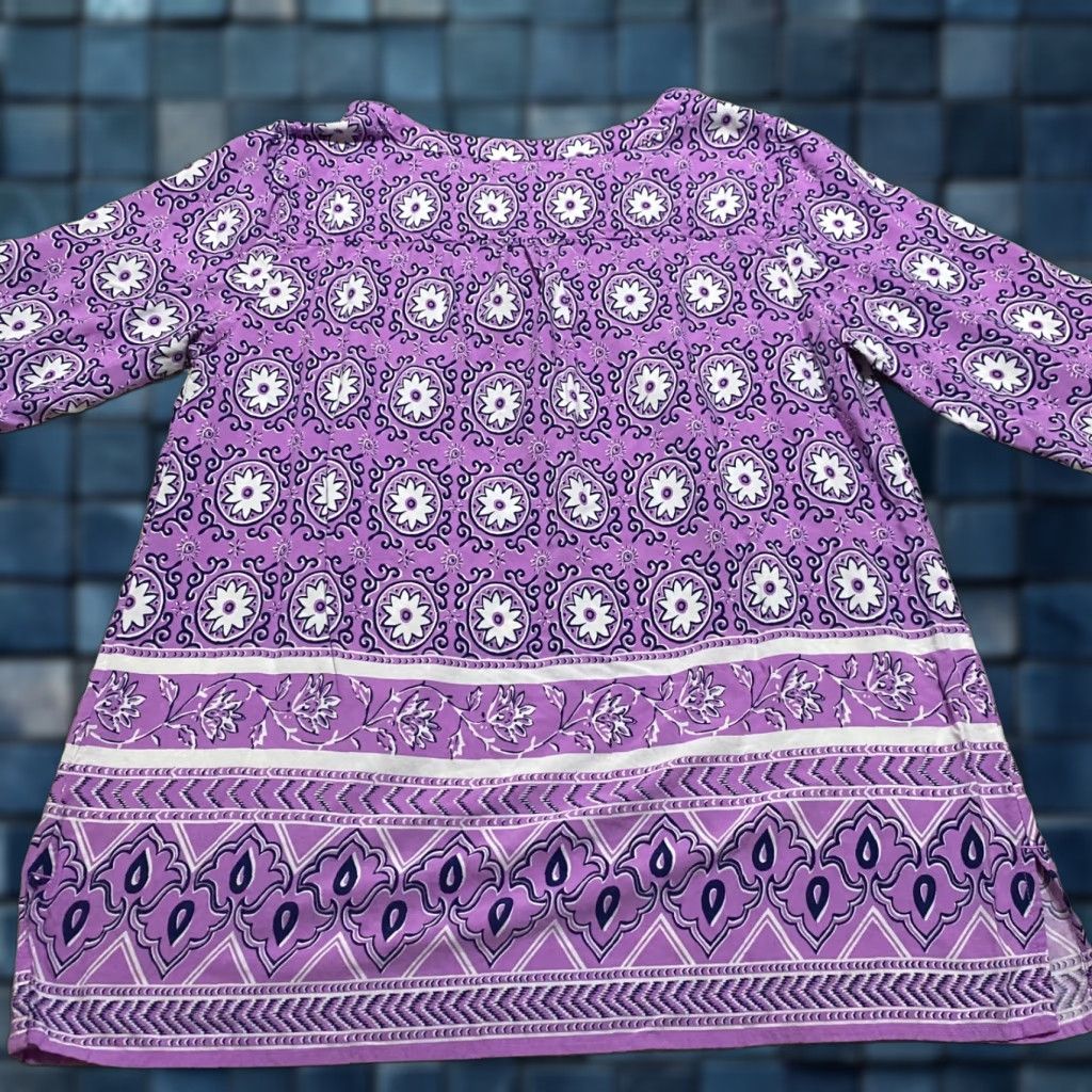 Talbots Talbots Purple Floral V-Neck Pullover Shirt 0X Plus Womens Long Sleeve Blouse Purple Floral 0X Women Talbots Shirt Size XL / US 12-14 / IT 48-50 - 1 Thumbnail