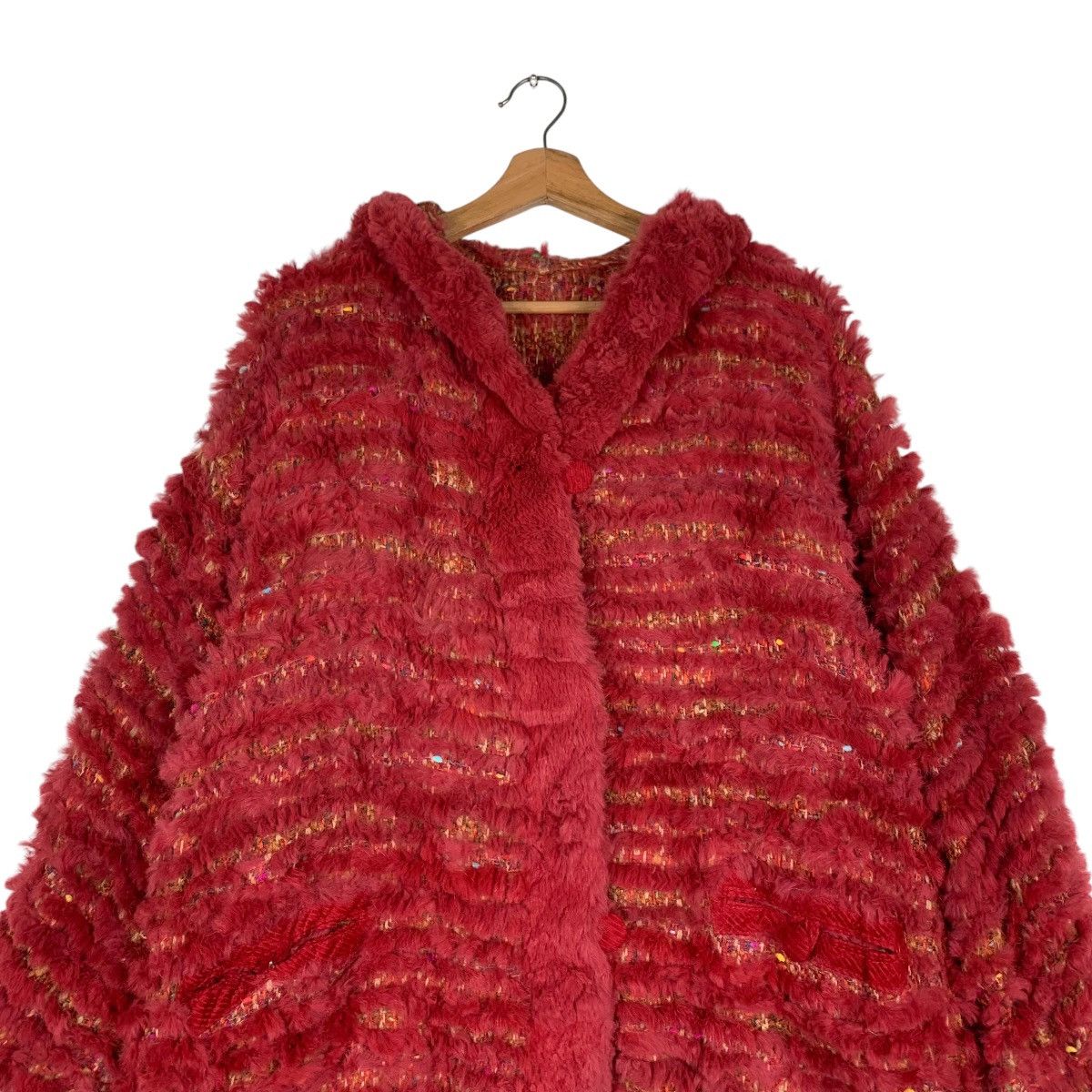 Vintage Reversible Fur & Tweed Hooded Overcoat #1376-C62 Size L / US 10 / IT 46 - 2 Thumbnail